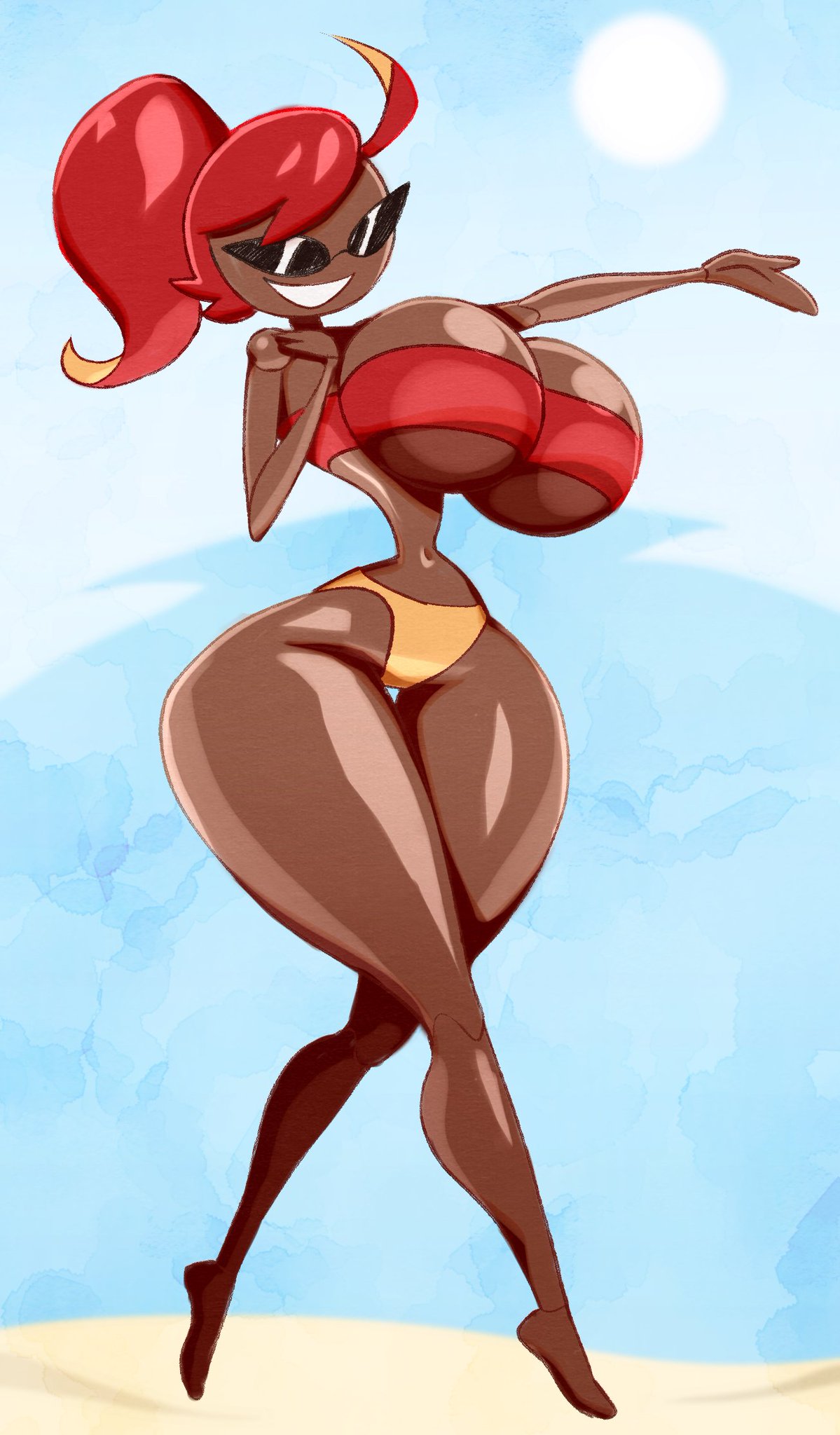 angstrom bikini black_skin breasts disney female female_focus female_only huge_breasts hyper hyper_breasts hyper_hips knick_knack pixar sunnification sunny_persona thick_thighs thighs voluptuous wide_hips