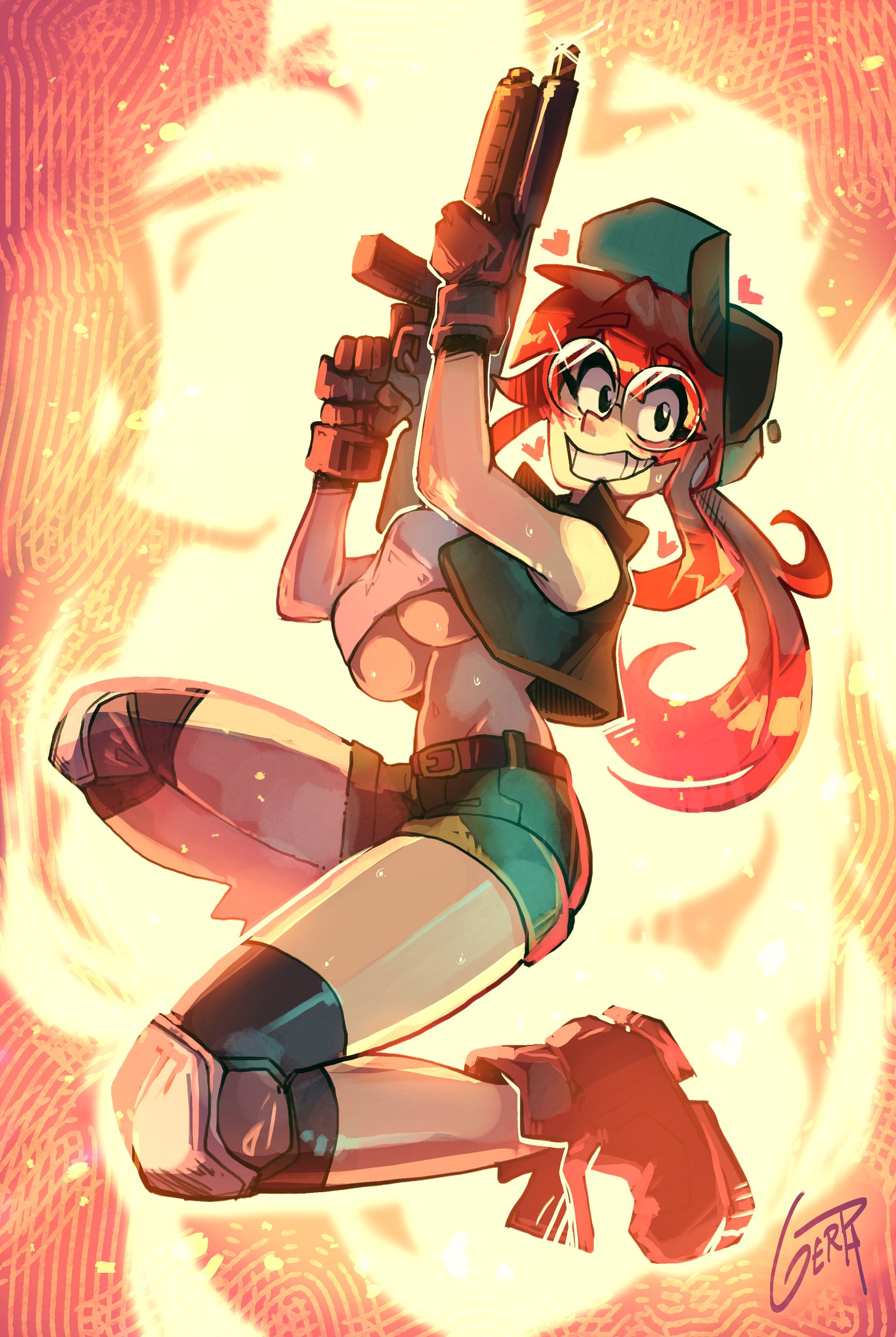 breasts, clothed, clothing, explosion, female, fio germi, gerph, metal slug, underboob