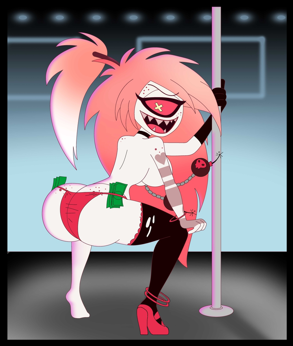 1girls, artist request, ass, ass focus, big ass, big breasts, bottom heavy, breasts, cherri bomb, child bearing hips, cyclops, demon, demon girl, female, hazbin hotel, hourglass figure, huge ass, huge breasts, leggings, panties, panties only, pink hair, pole dancing, smooth skin, solo, stripper, stripper pole, thick thighs, thunder thighs, white skin, wide hips