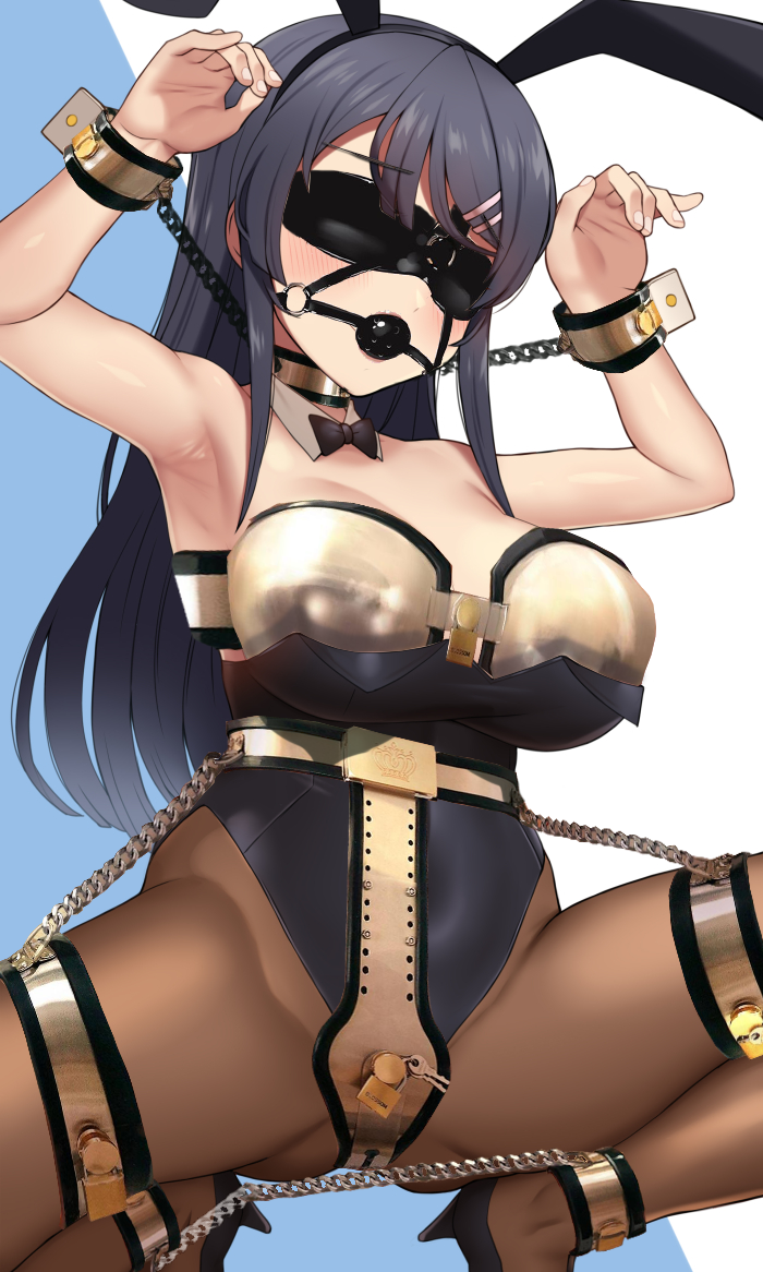 1girls, ball gag, bondage, bunny ears, bunnysuit, chained, chastity, chastity belt, chastity bra, chastity device, female, female chastity, femsub, gag, harness ball gag, harness gag, padlock, sakurajima mai, seishun buta yarou wa bunny girl senpai no yume wo minai, submissive female