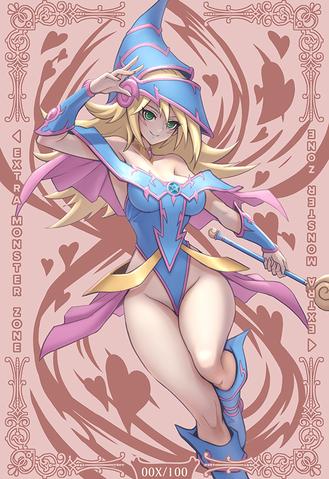 amanda lapalme, blonde hair, breasts, dark magician girl, female, green eyes, huge breasts, large breasts, light skin, mana (yu-gi-oh!), monster girl, scepter, solo, thick thighs, tiny waist, wide hips, witch, witch hat, yu-gi-oh!, yu-gi-oh! duel monsters, yu-gi-oh! the dark side of dimensions
