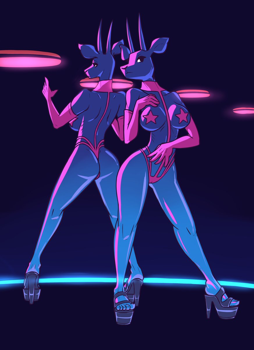 anthro ass breasts caravan_palace exotic_dancer female footwear gazelle handwear lone_digger pasties stripper