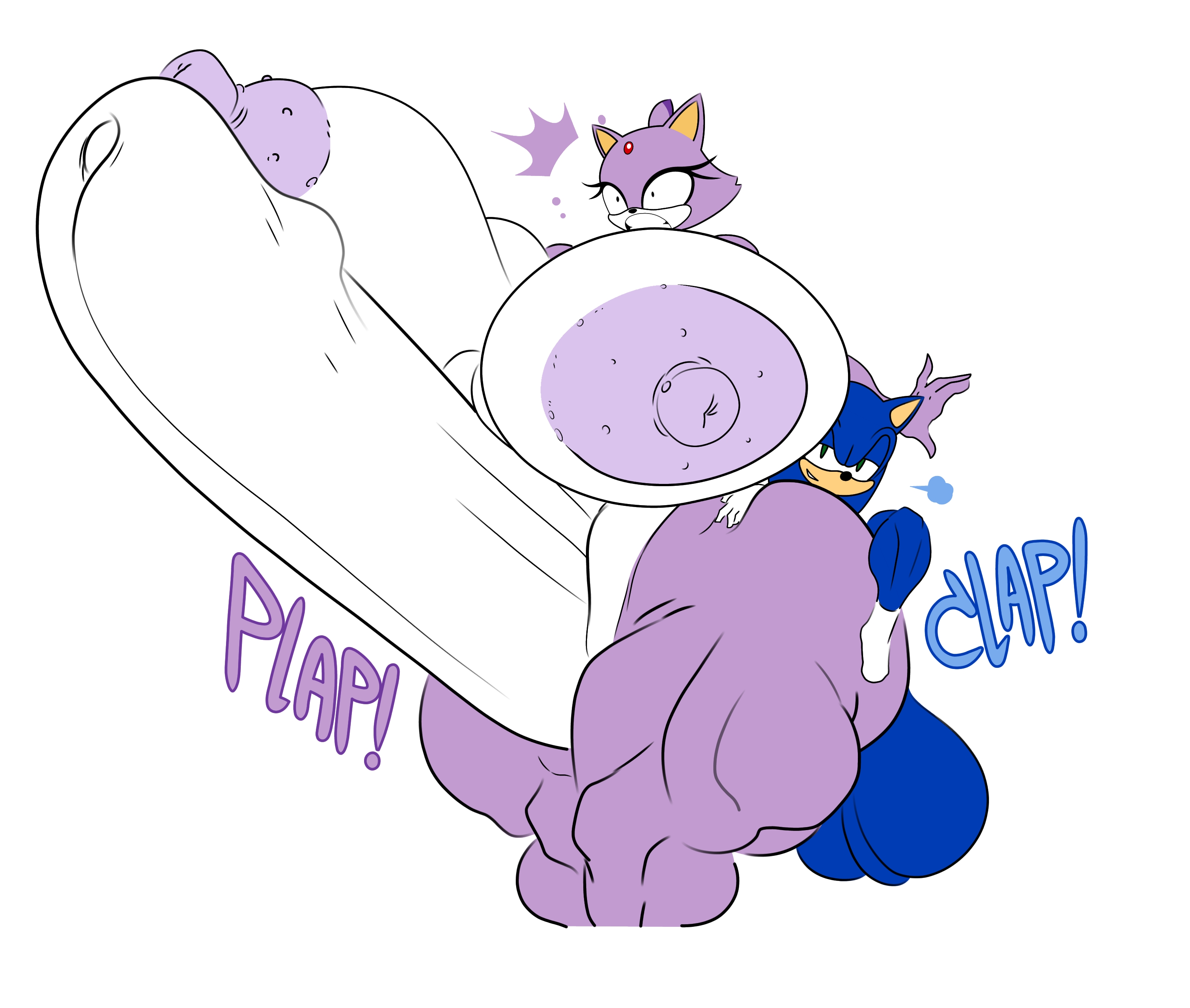 1boy, 1girls, animal ears, animal humanoid, ass, ass bigger than head, belly bulge, big ass, big balls, big breasts, big penis, big testicles, big thighs, blaze the cat, blue skin, breasts, breasts bigger than head, cat ears, cat girl, cat humanoid, deep penetration, edit, fucked from behind, hedgehog, hedgehog boy, hedgehog ears, hedgehog humanoid, hyper, hyper balls, hyper breasts, hyper bulge, hyper penetration, hyper penis, hyper stomach bulge, penetration, penis, purple skin, sega, sex, shorter male, sonic (series), sonic rush, sonic the hedgehog, sonic the hedgehog (series), stomach bulge, stomach bulge paizuri, surprised, surprised expression, surprised face, taller female, tasteofchoklit (edit), vaginal penetration