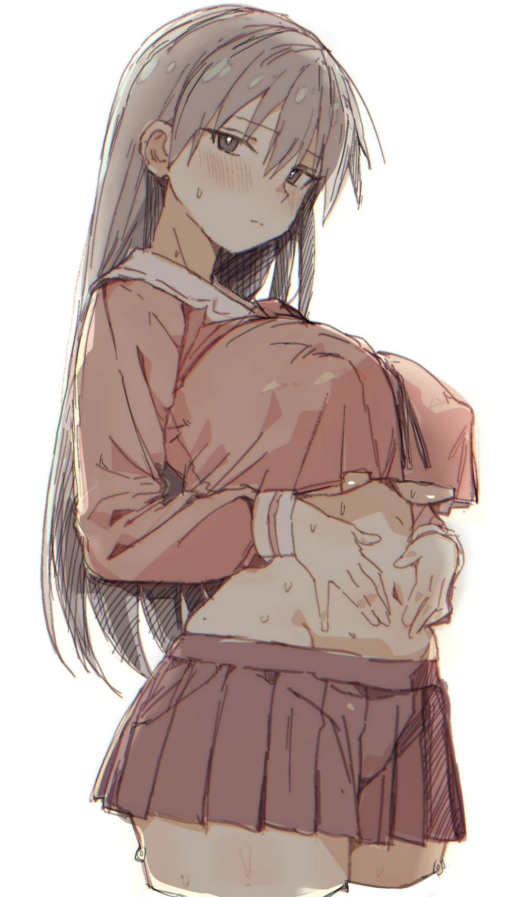 azumanga daiou, big ass, big breasts, big legs, curvaceous, curvy, curvy body, curvy female, curvy figure, huge breasts, huge legs, light skin, nirere8yo, sakaki, skirt, sweat, sweatdrop, sweating, tagme, tagme (artist), thick thighs, thighs, voluptuous, voluptuous female