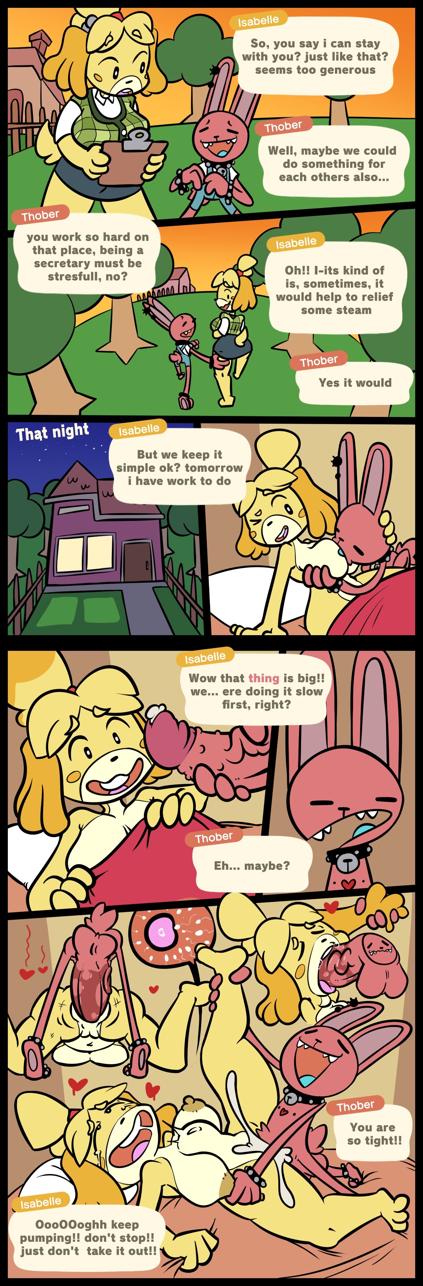algob4v, animal crossing, anthro, bav, bed, bedroom, bedroom sex, bedsheets, big breasts, big penis, breast squeeze, breast sucking, breasts, breasts out, bulge, choker, comic, cum, cum in pussy, cum inside, dick, furry, furry female, hair, hair pull, hair pulling, hands on legs, impregnation, isabelle (animal crossing), leg grab, legs, legs up, massive penis, mind break, nipple suck, nipples, oc, ovum, penis, penis in mouth, penis in pussy, precum, rabbit, small but hung, small dom big sub, smaller male, stomach bulge, tear, tears, text, text bubble, thober (bav)