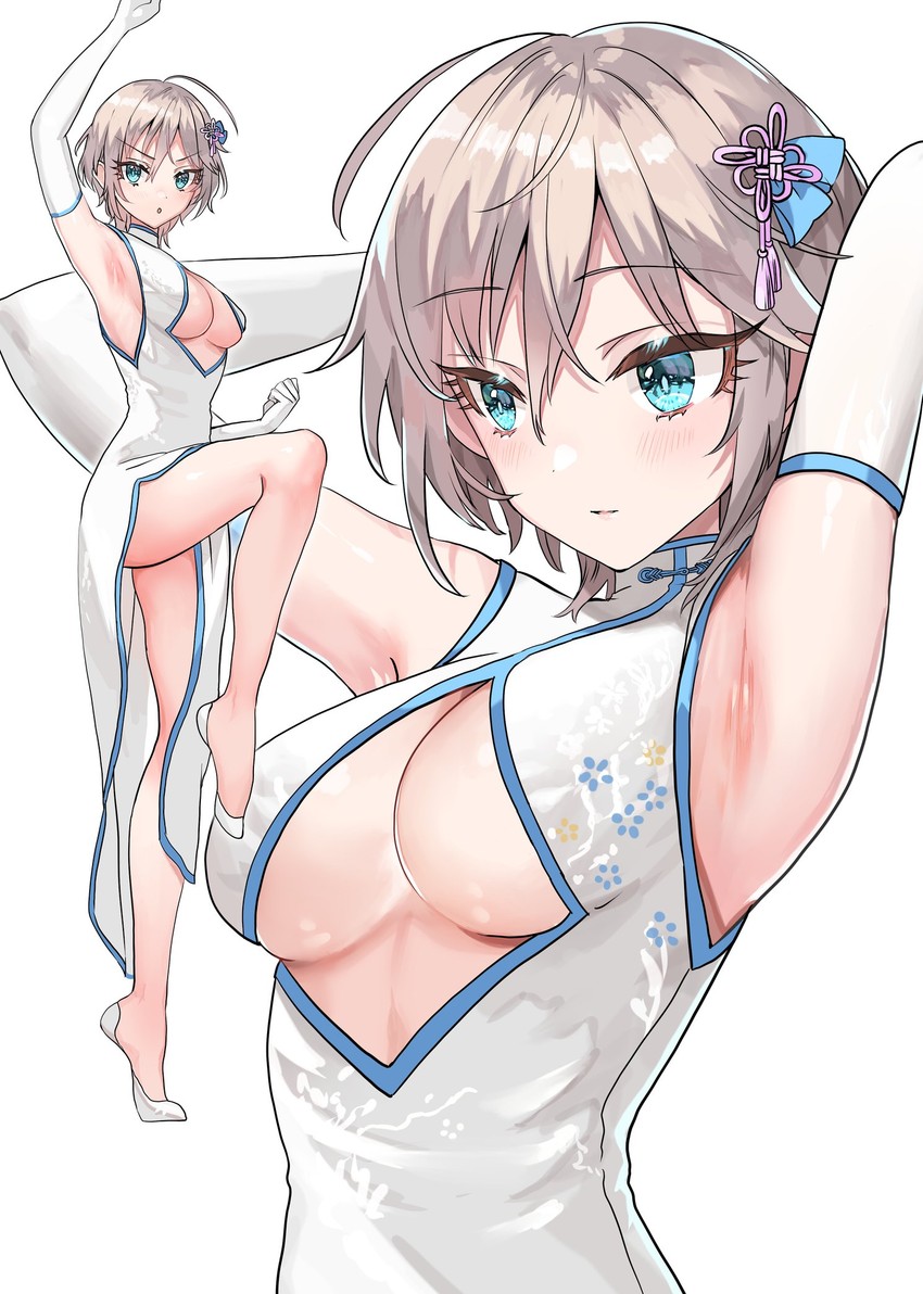 anastasia anastasia_(idolmaster) blue_eyes china_dress chinese_clothes dress gloves idolmaster idolmaster_cinderella_girls looking_at_viewer silver_hair white_hair