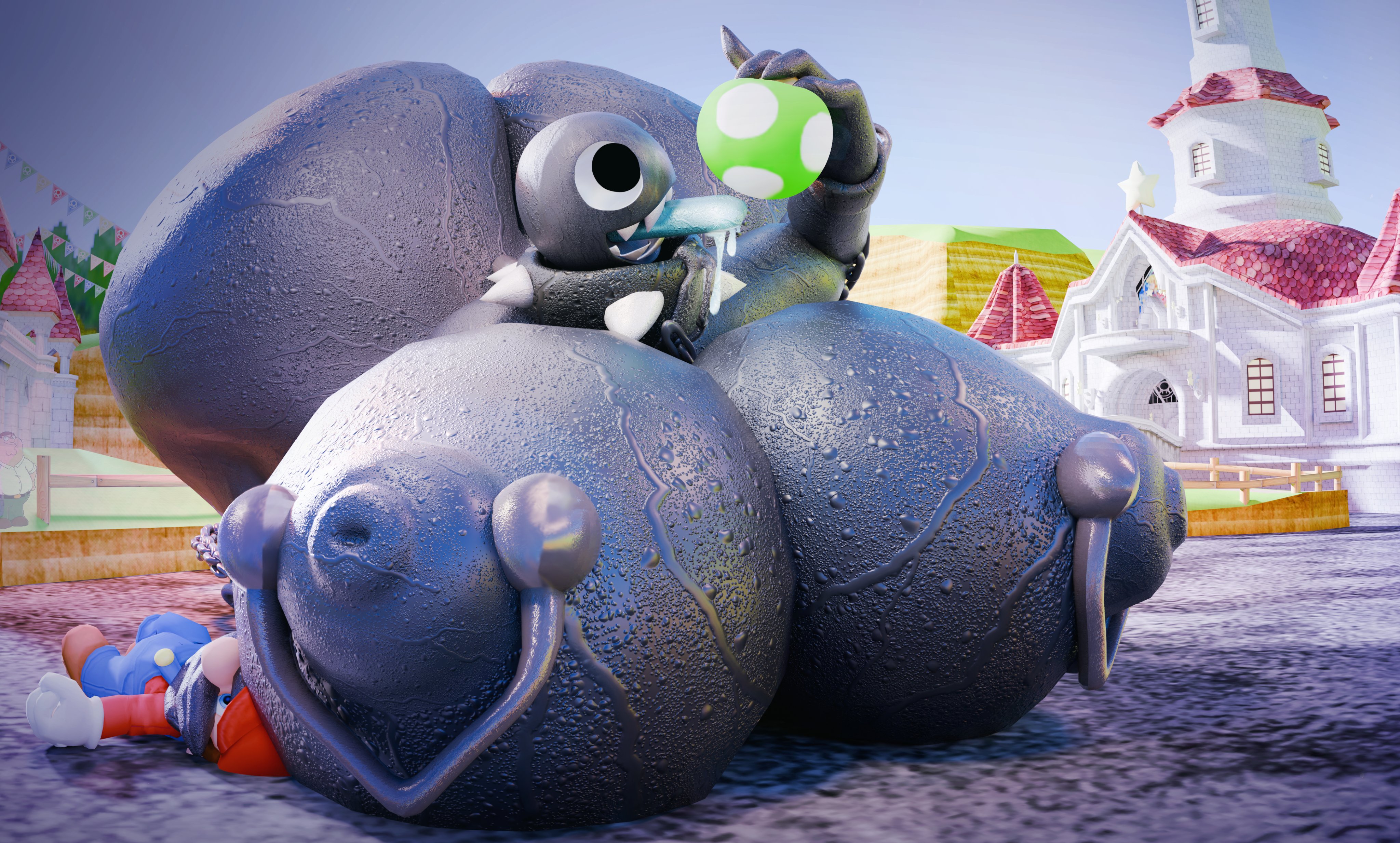 1girls, 3d, 3d (artwork), anthro, anthro only, anus, areola, ass, big areola, big ass, big breasts, big butt, big nipples, big thighs, breasts, chain chomp, chubby, chubby female, codansfw, collar, erect nipples, female, female focus, female only, gigantic ass, gigantic breasts, gigantic thighs, gigi (thecoatl034), huge areola, huge ass, huge breasts, huge nipples, huge thighs, hyper, hyper ass, hyper breasts, hyper thighs, mario, mario (series), nintendo, nipple piercing, nipples, open mouth, pierced nipples, piercing, piercings, pussy, sharp teeth, smile, spiked collar, spikes, sweat, sweatdrop, sweating, sweaty, sweaty body, tagme, thick ass, thick thighs, thighs, tongue, tongue out, vulva