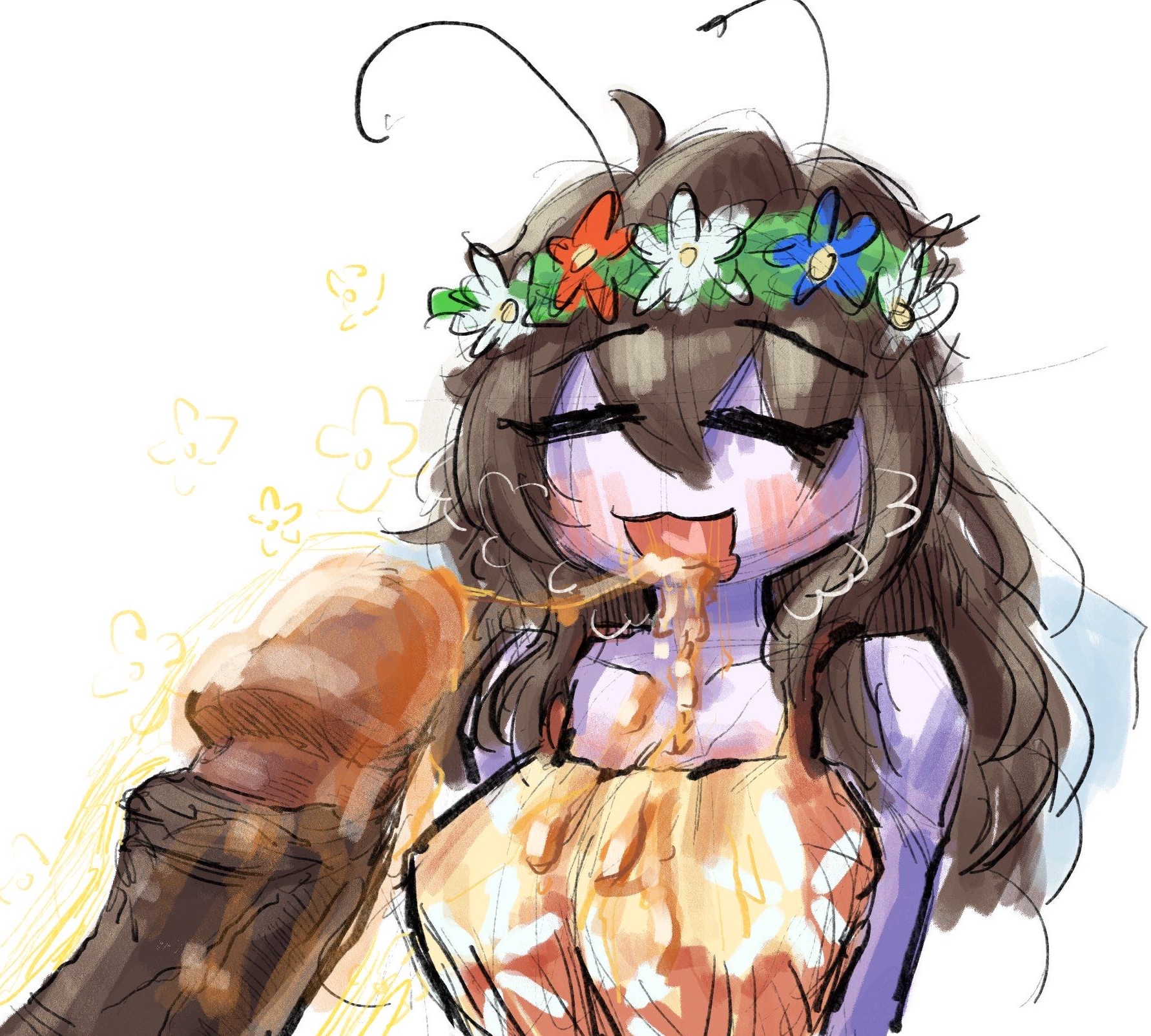 1boy, 1girls, bee swarm simulator, big penis, blowjob, breasts, fuzzy bee, fuzzy bee (bee swarm simulator), honey, honey cum, horrepilation, penis, possibly piss, roblox, roblox game, tagme