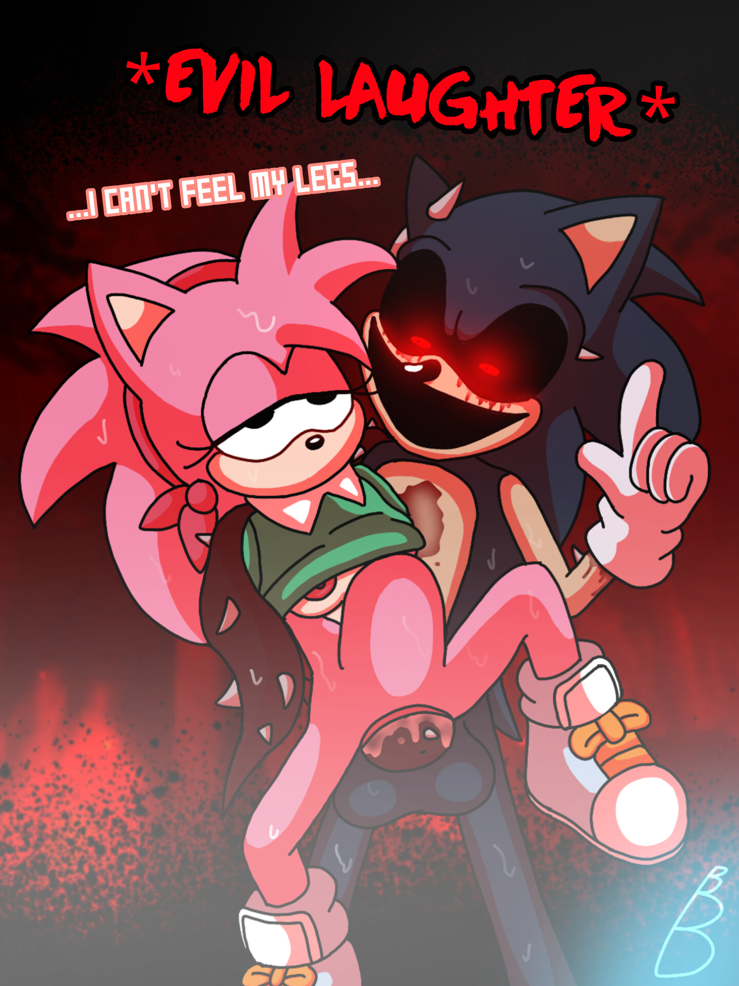 2026, amy rose, anthro, arm around neck, arm around partner, blood on face, blood stain, blush, bottomless, bunbreed, classic amy rose, creepypasta, cum, cum in pussy, cum inside, digital drawing (artwork), dubious consent, finger wag, furry, glowing eyes, grabbing, headband, kolossos, laughing, legs apart, legs spread, male/female, mobian (species), nipple slip, no mouth, outcome memories, penetration, pleasure face, pleasured, roblox, roblox game, sega, self upload, selfie, shirt lift, shirt up, shoes, sonic (series), sonic the hedgehog (series), sonic.exe, sonic.exe (series), spikes, stomach bulge, sweat, sweating, talking, text, vaginal, weird penis