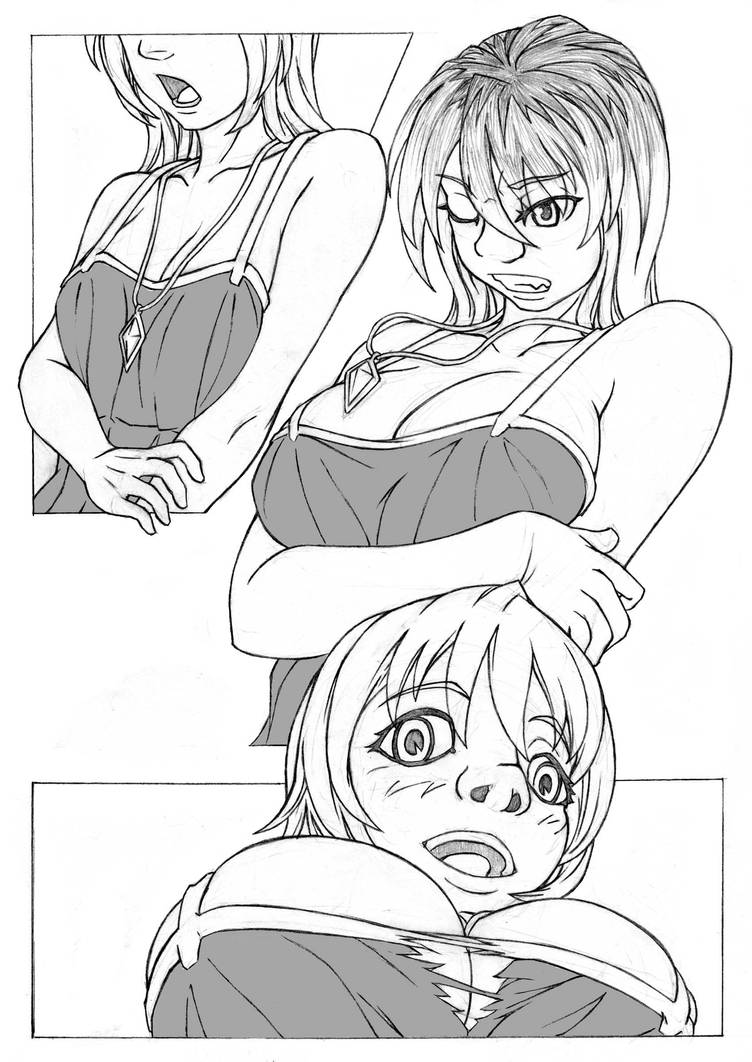 1girls age_progression ass_expansion breast_expansion breasts bursting_breasts cleavage comic huge_breasts monochrome sephzero sequence solo solo_female torn_clothes ugly_female