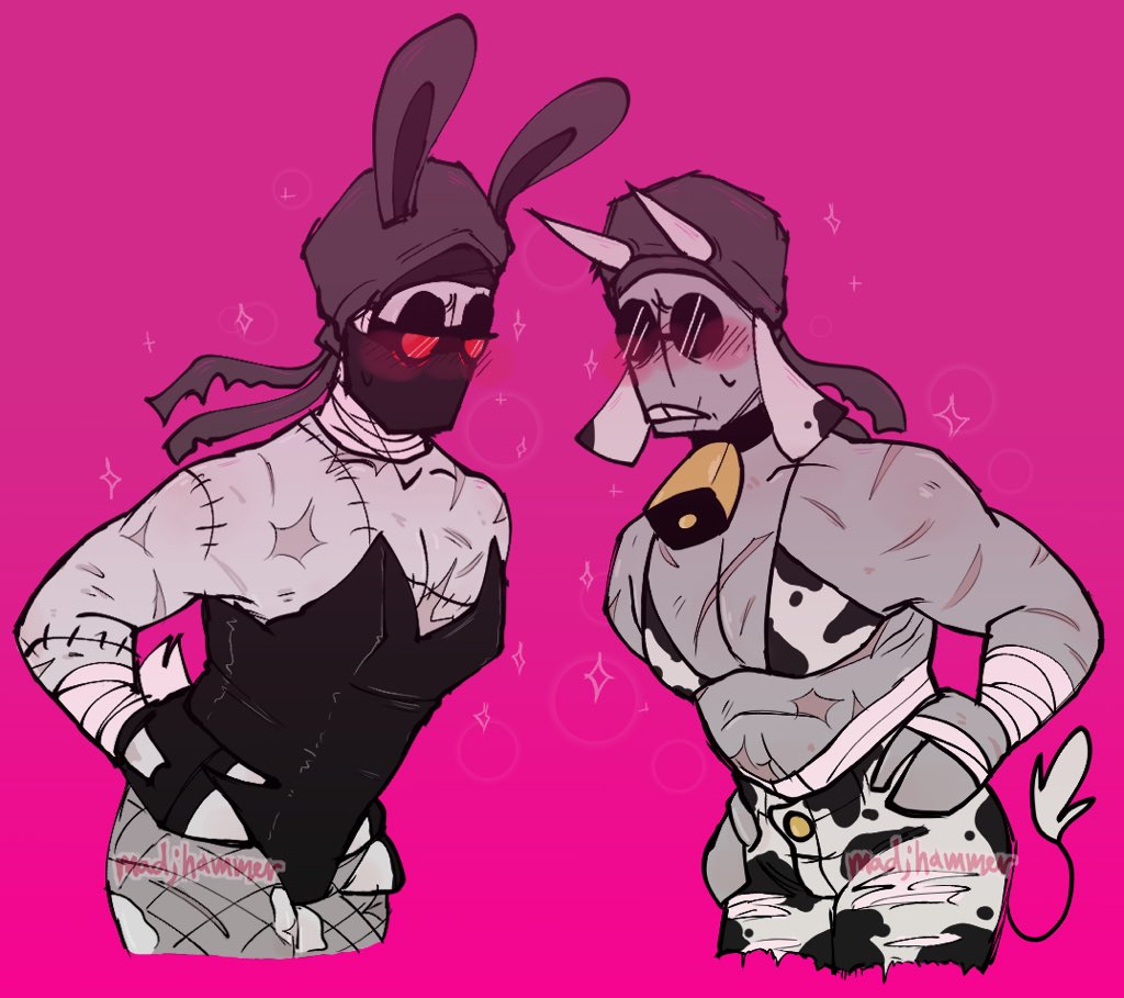 bikini, blush, blushing, bunny boy, bunny ears, bunny girl, bunnysuit, cow ears, cow print, crossdressing, female, fishnets, hank j. wimbleton, madjhammer, madness combat, male, male only, muscular, pantyhose, sanford, scars, torn pantyhose