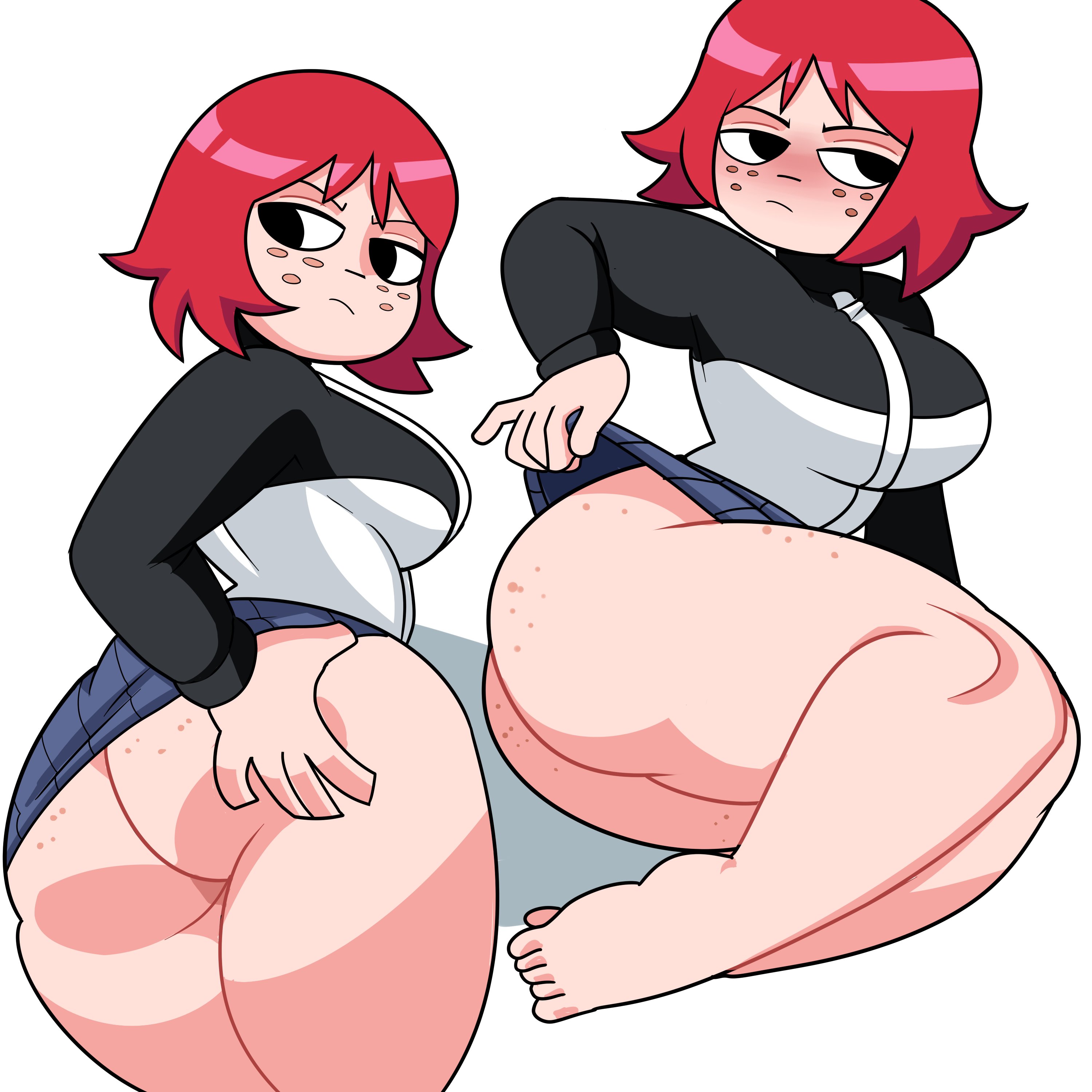 1girls, angry, ass, blush, female, freckles, freckles on ass, kim pine, red hair, scott pilgrim, short red hair, superspoe, upskirt