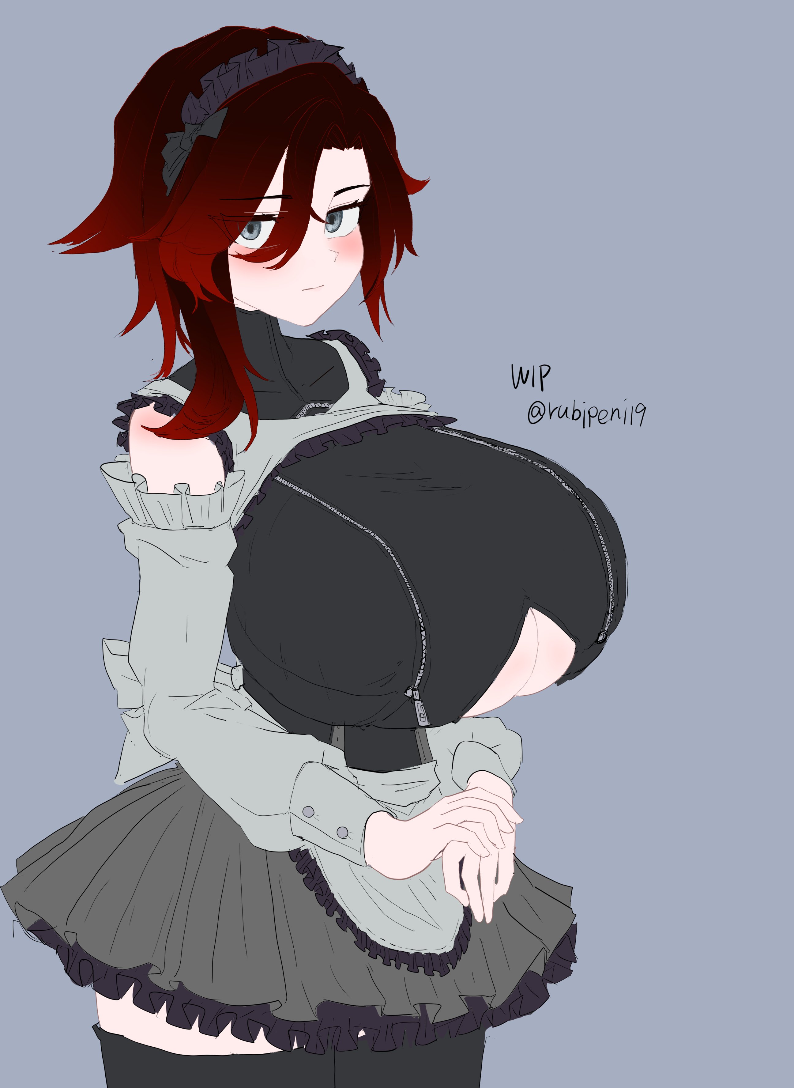 big breasts, breasts, easy access, female, female protagonist, goth, huge breasts, large breasts, maid, odakubara, ruby rose, rwby, tagme