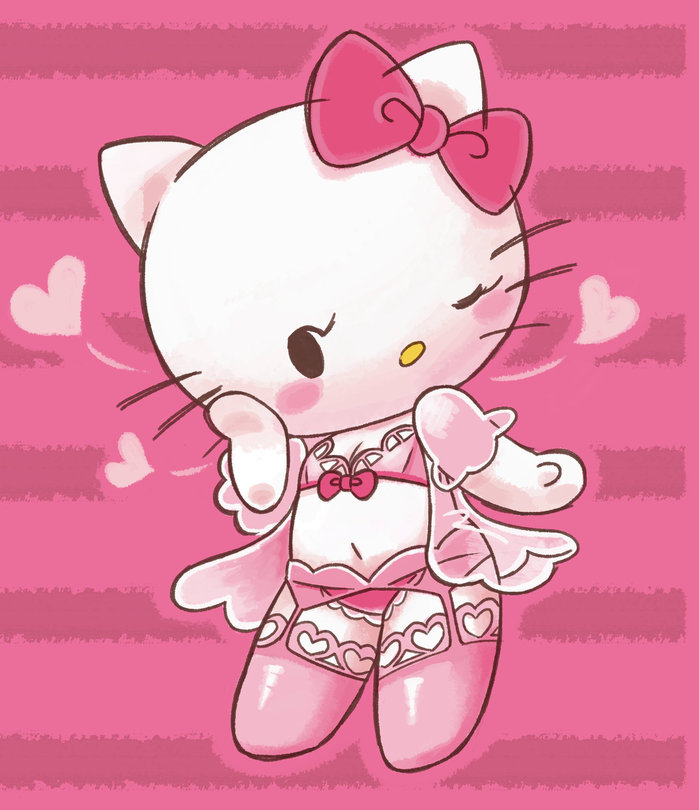 1girls, anthro, female, furry only, heart, hello kitty, hello kitty (character), hello kitty (series), kitty white, lingerie, minus8, no humans, sanrio, solo, tagme, wink