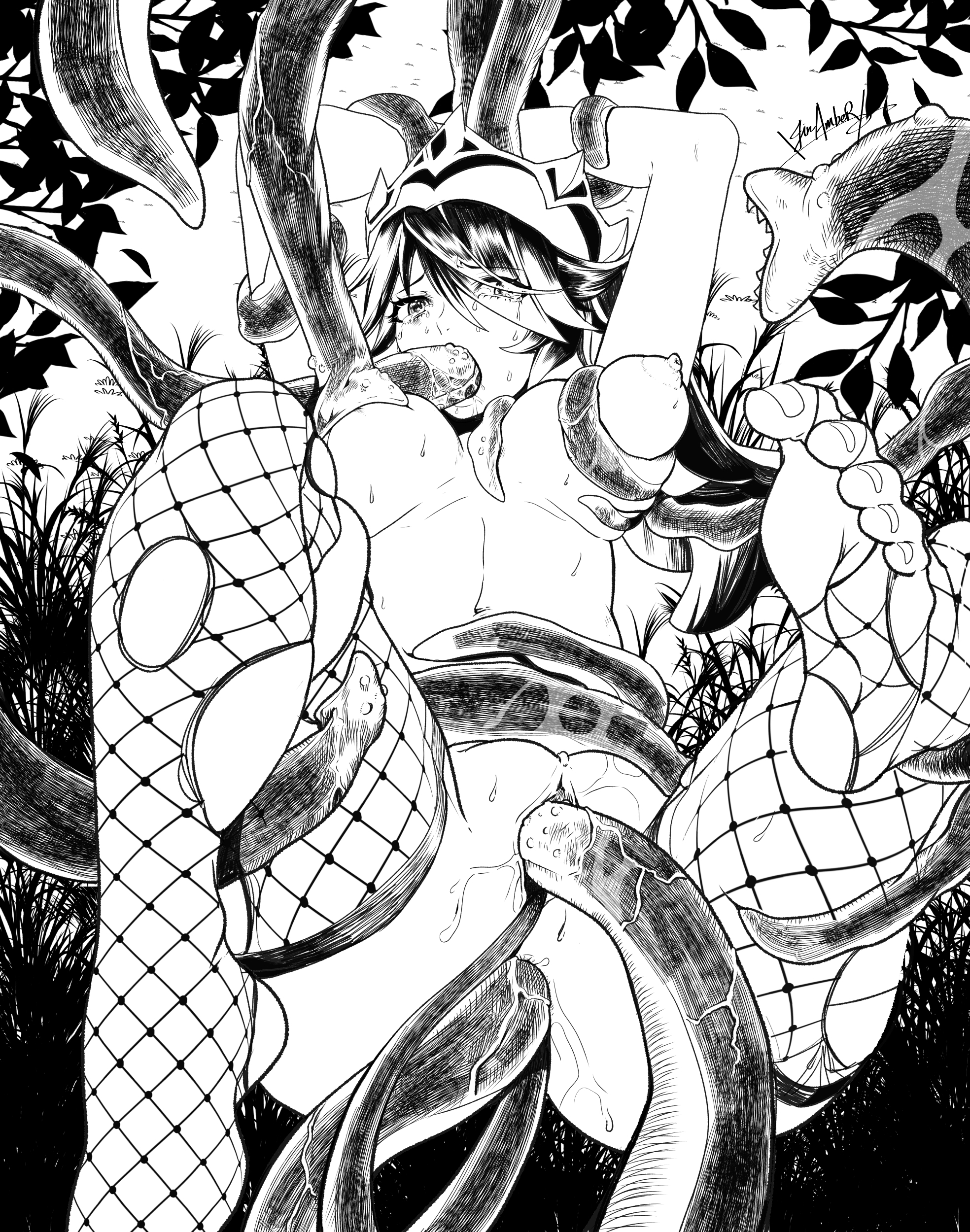 1girls, absurdres, anal, breasts, crying, defeated, double anal, double vaginal, feet, female, fishnets, genshin impact, greyscale, highres, jin amber, large breasts, monochrome, nipples, nun, open mouth, oral, penetration, pussy, pussy juice, rape, restrained, rosaria (genshin impact), solo, spread legs, sweat, tears, tentacle, tentacle sex, torn clothes, triple penetration, vaginal penetration, wide eyed