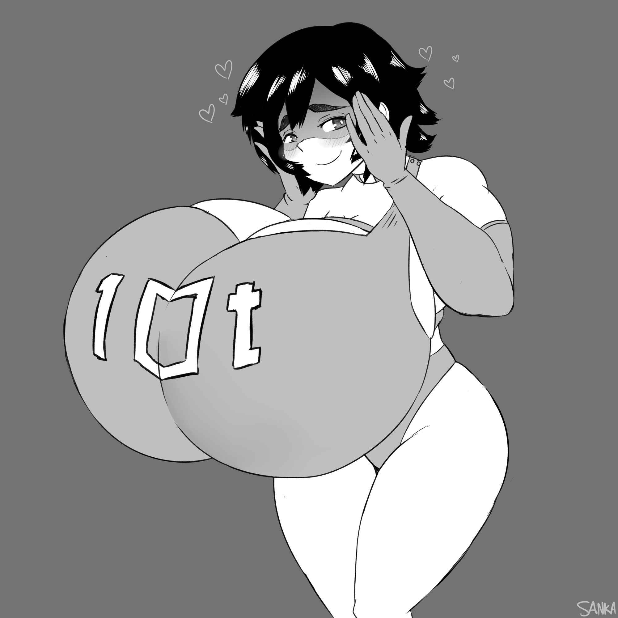 10t, 1girls, big breasts, blush, breasts, busty, cleavage, costume, curvy, elbow gloves, female, flustered, gigantic breasts, huge breasts, hyper, hyper breasts, line art, mask, masked, massive breasts, my hero academia, sanka-tetsu, short hair, shounen jump, thighs, tight clothing