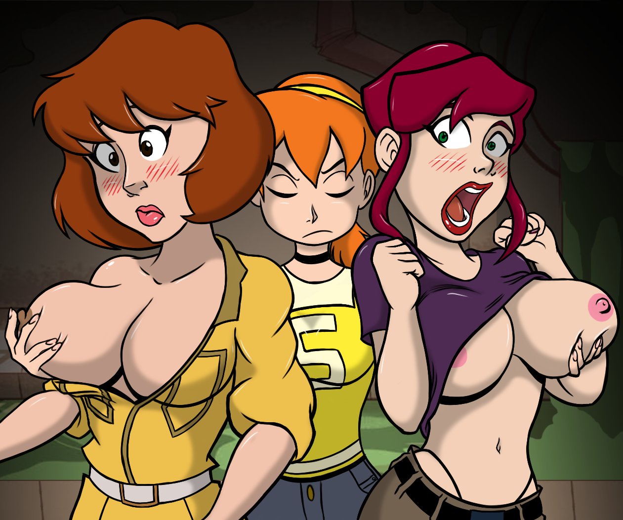 3girls 4kids_entertainment april_o'neil april_o'neil_(tmnt_1987) april_o'neil_(tmnt_2003) april_o'neil_(tmnt_2012) areolae artist_request big_breasts breast_grab breasts breasts_out brown_eyes brown_hair busty cbs_(broadcasting_company) closed_eyes colored crossover edit female female_only fondling_otherself ginger_hair green_eyes groping groping_breasts groping_from_behind human human_only jumpsuit large_breasts lezdom lezsub light-skinned_female light_skin multiple_girls multiple_persona multiversal_counterpart_grouping nickelodeon nipples open_mouth orange_hair pink_lips pink_lipstick red_hair red_lips red_lipstick risenhentaidemon selfcest silly_face small_breasts suprised suprised_look surprised teenage_mutant_ninja_turtles thong tmnt_1987 tmnt_2003 tmnt_2012 unhappy_female whale_tail yuri