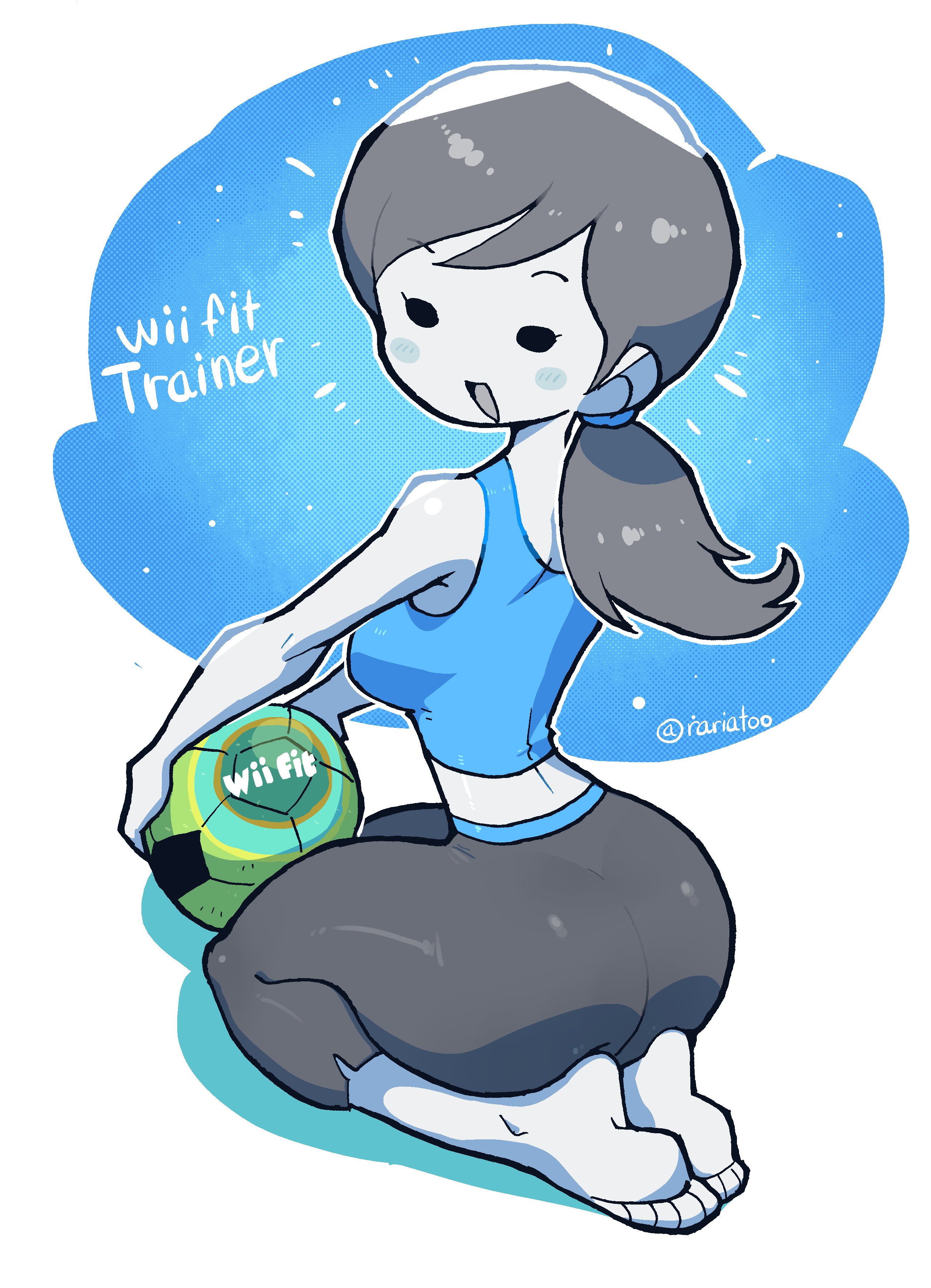 1girls, ass, ball (object), crap-man, feet, female, looking back, mob face, nintendo, sitting on soles, solo, wii fit, wii fit trainer, wii fit trainer (female)