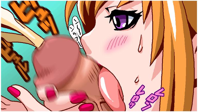 blush diva_mizuki ejaculation fellatio gravion jyubei licking_penis orange_hair painted_nails penis purple_eyes sweat tachibana_mizuki tongue veiny_penis