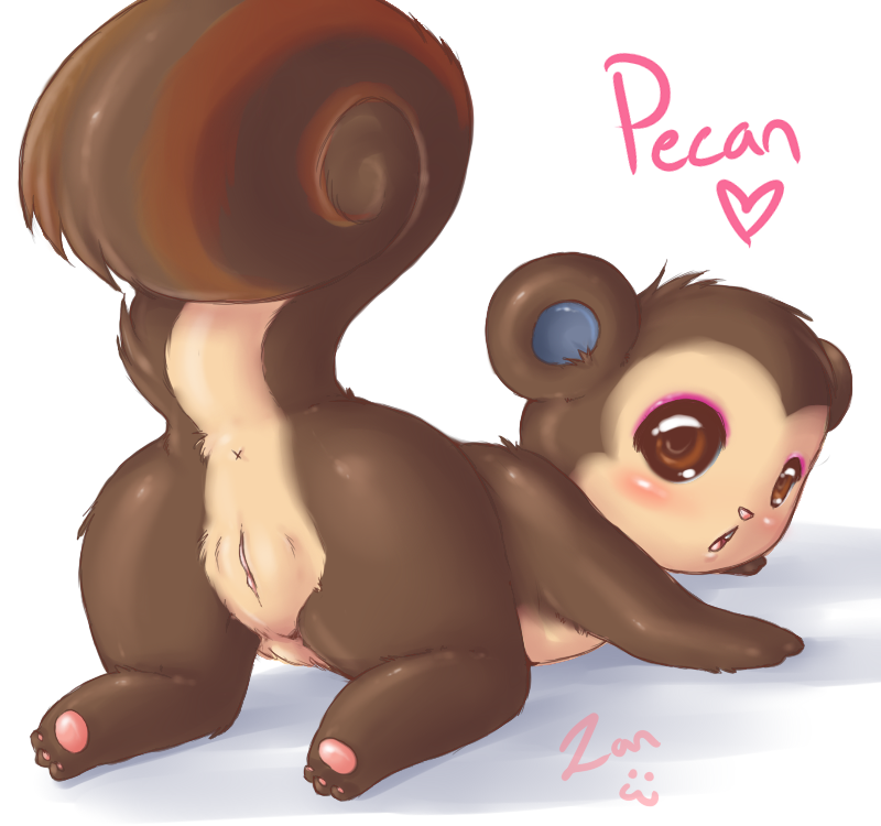 all_fours animal_crossing anthro back_view brown_eyes brown_fur character_name female female_only nintendo nude pecan_(animal_crossing) pussy raised_tail solo squirrel tagme zanthia