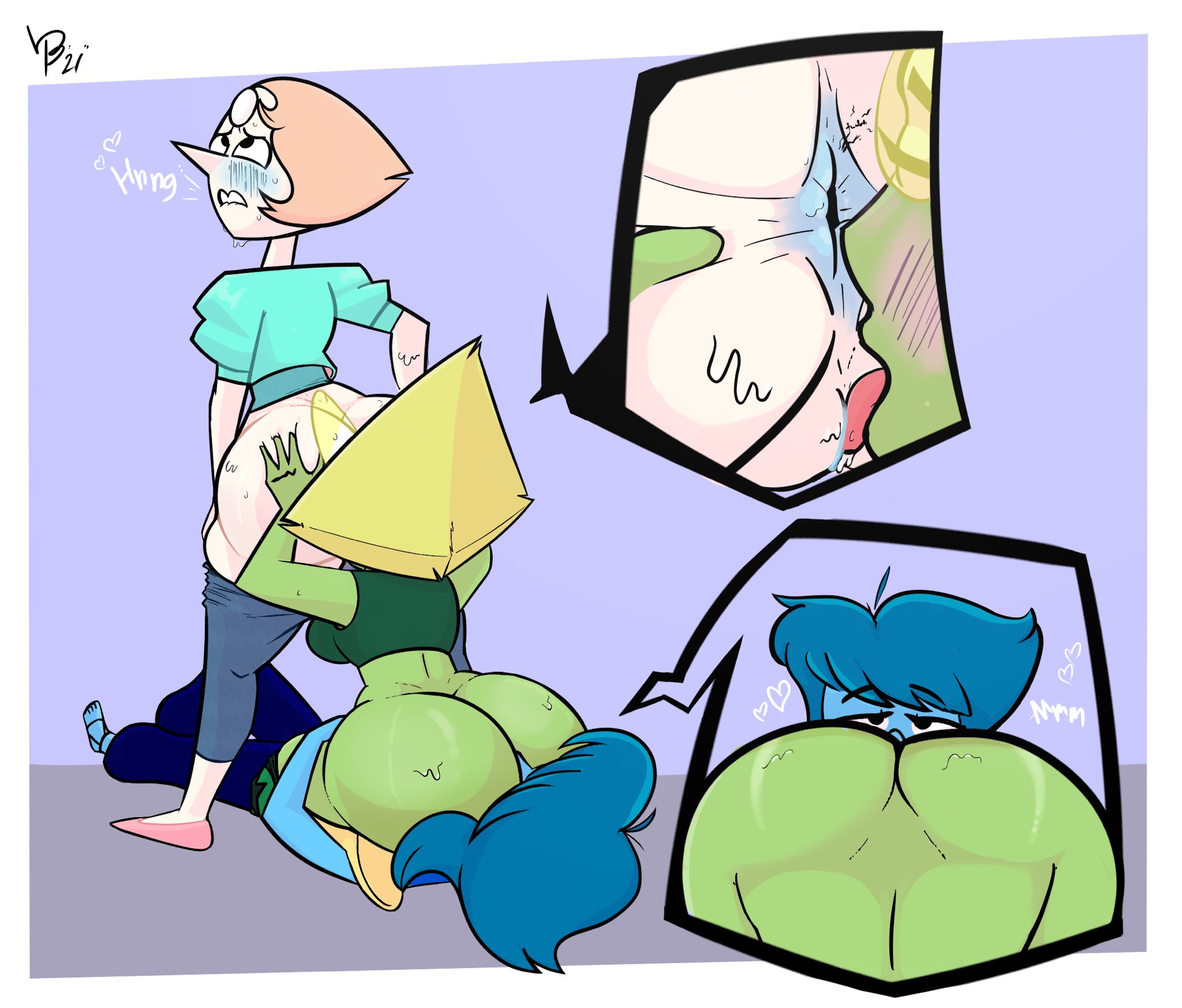 3girls, ass, ass crack, ass grab, big ass, big butt, blue hair, blue skin, bottom heavy, breasts, bubble ass, bubble butt, bunslewd, butt crack, butt grab, cartoon network, cunnilingus, face in ass, facesitting, fat ass, fat butt, female, female only, gem (species), grabbing ass, green skin, groping, groping ass, huge ass, huge butt, lapis lazuli (steven universe), large ass, large butt, multiple females, multiple girls, pearl (steven universe), peridot (steven universe), steven universe, steven universe future, thick ass, thick thighs, white skin, wide hips, yellow hair