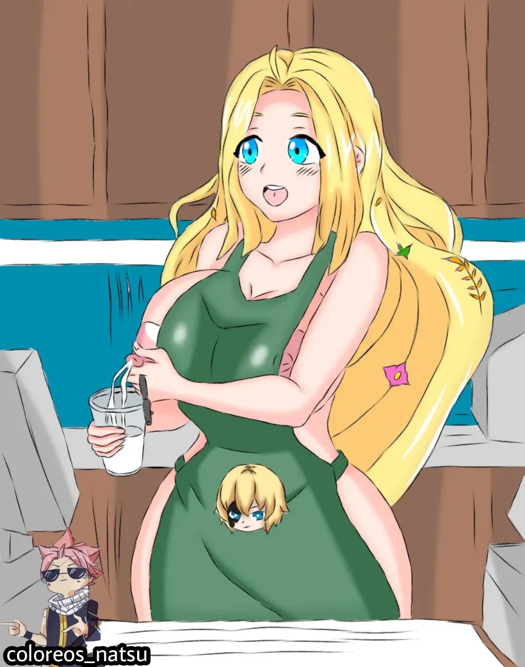 1girls artist_request big_breasts big_breasts blonde_hair erect_nipples eve_(shuumatsu_no_valkyrie) green_eyes iced_latte_with_breast_milk lactating lactating_nipples lactating_through_clothing lactation lactation_through_clothes long_hair milf milk milk_in_cup record_of_ragnarok shuumatsu_no_valkyrie smile smiling smiling_at_viewer sole_female solo_female