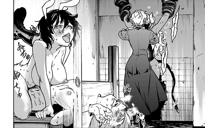 2girls, big breasts, boots, breasts, bunny ears, bunny girl, captured, dildo, dildo in pussy, female, legs, manga, moaning, multiple females, multiple girls, nipples, pussy, rape, restrained, succubus and hitman, tribadism, yuri