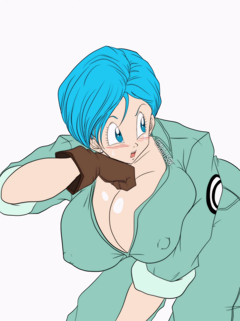 1girls, big breasts, bob cut, breasts, bulma briefs, cleavage, clothing, dragon ball, female, female only, huge breasts, nala1588, nipple bulge, shounen jump, solo, solo female