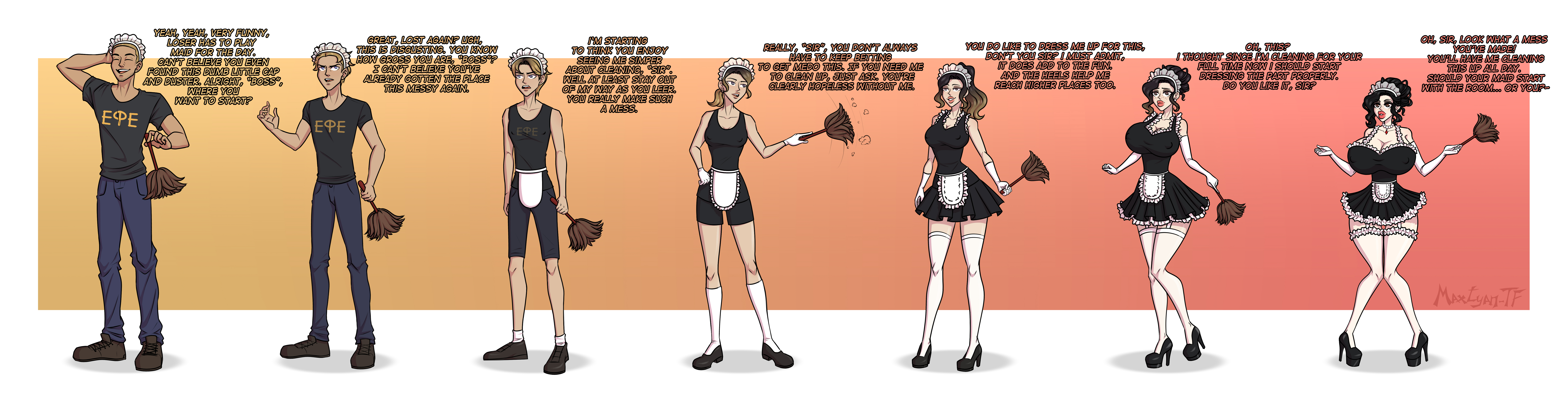 before and after, bimbo, bimbofication, brainwashing, breast expansion, breast growth, breast growth (enlargement), breasts, corruption, female, gender transformation, identity death, maid, male, male to female, maxtyan-tf, mtf transformation, original character, transformation, transformation sequence