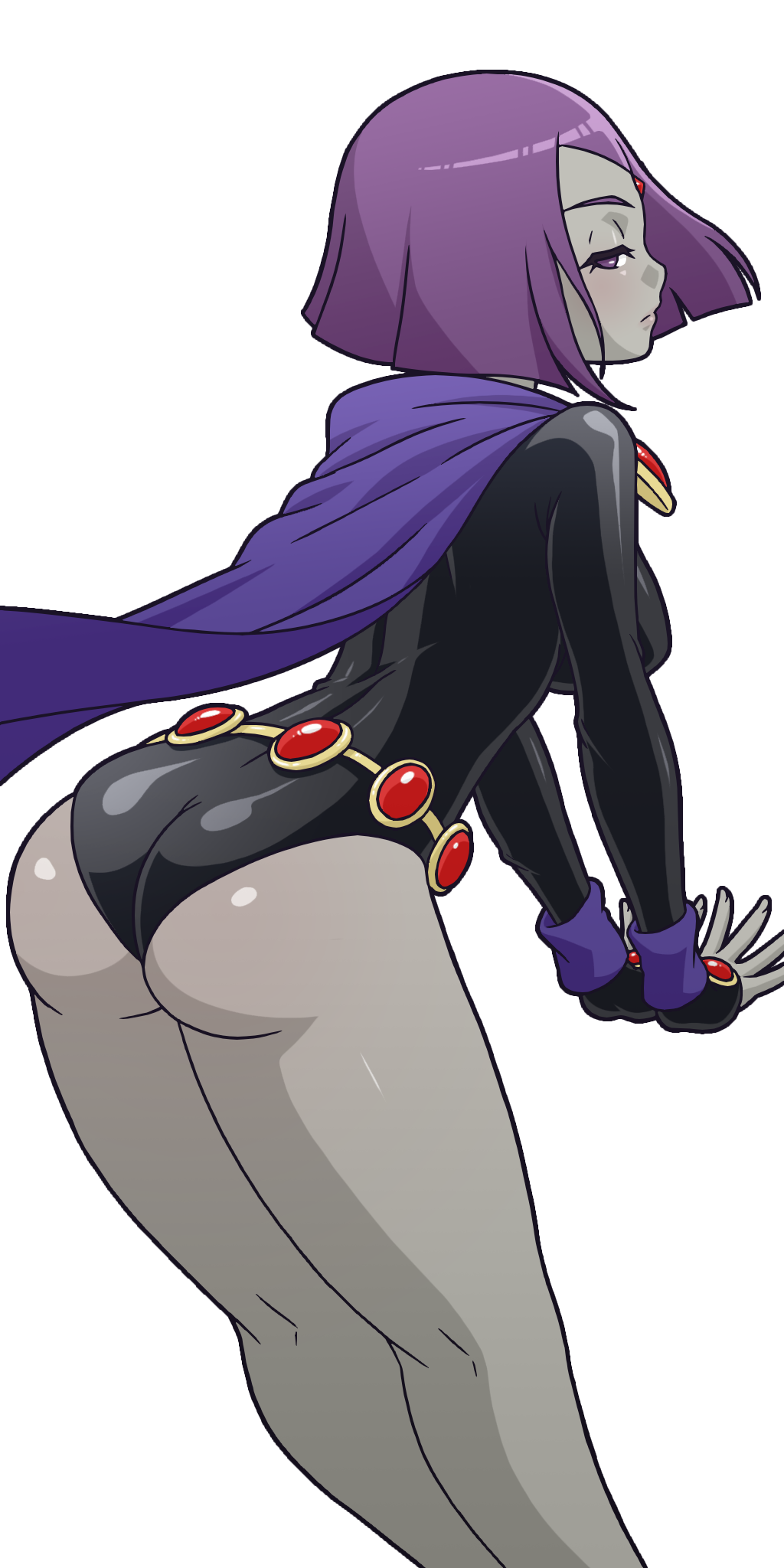 1girls ass black_leotard cartoon_network color colored dat_ass dc dc_comics demon_girl female forehead_jewel grey_skin leotard manyakis purple_eyes purple_hair rachel_roth raven_(dc) short_purple_hair superheroine tagme teen_titans transparent_background