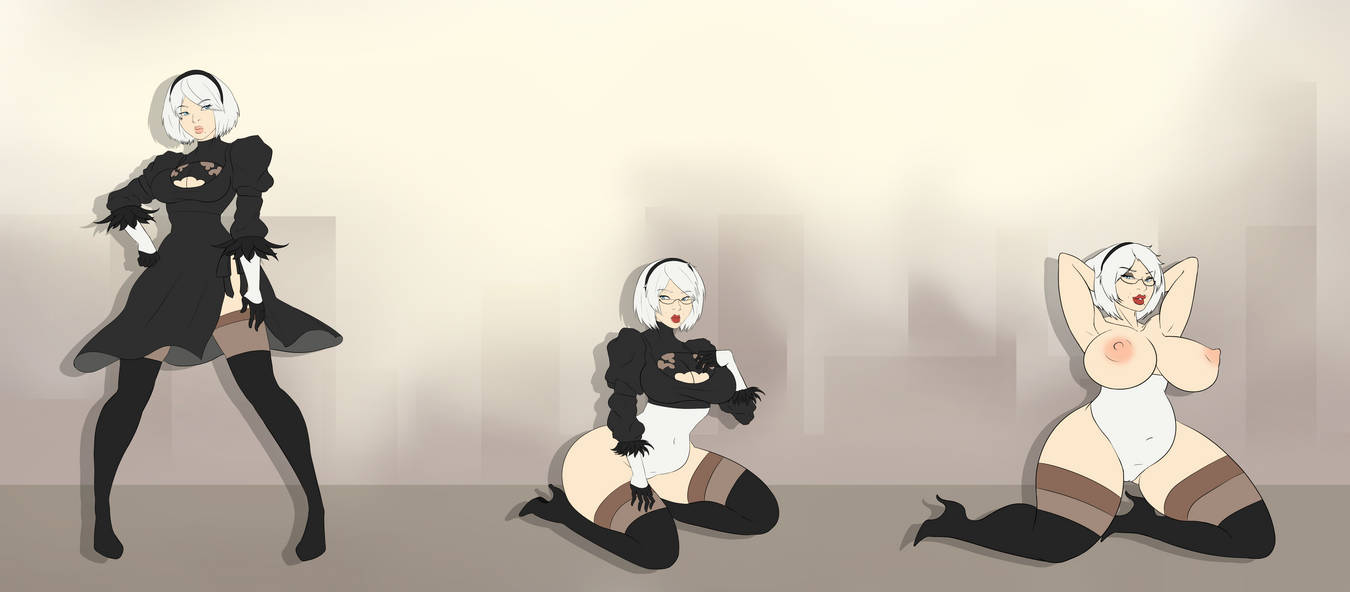 1girls breast_expansion breasts expansion headband huge_breasts milf modezombie nier:_automata thick_thighs transformation white_hair yorha_2b