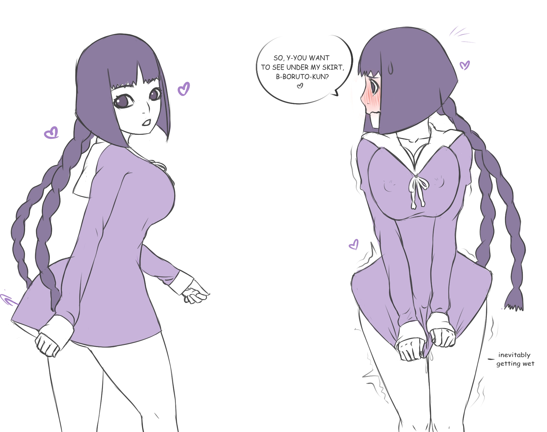 1girls, ass, big ass, big breasts, biggies00, boruto: naruto next generations, breasts, embarrassed, erect nipples, erect nipples under clothes, female, female only, fully clothed, heart, human, kakei sumire, naruto, naruto (series), nipples, shounen jump, solo, white background