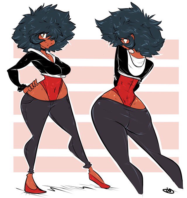 afro ass big_ass bushy_hair character_sheet cherri_(stunnsfw) dark-skinned_female dark_skin dat_ass female heels one-piece_swimsuit original original_character stunnsfw succubus swimsuit tan tan_skin tanned tanned_skin