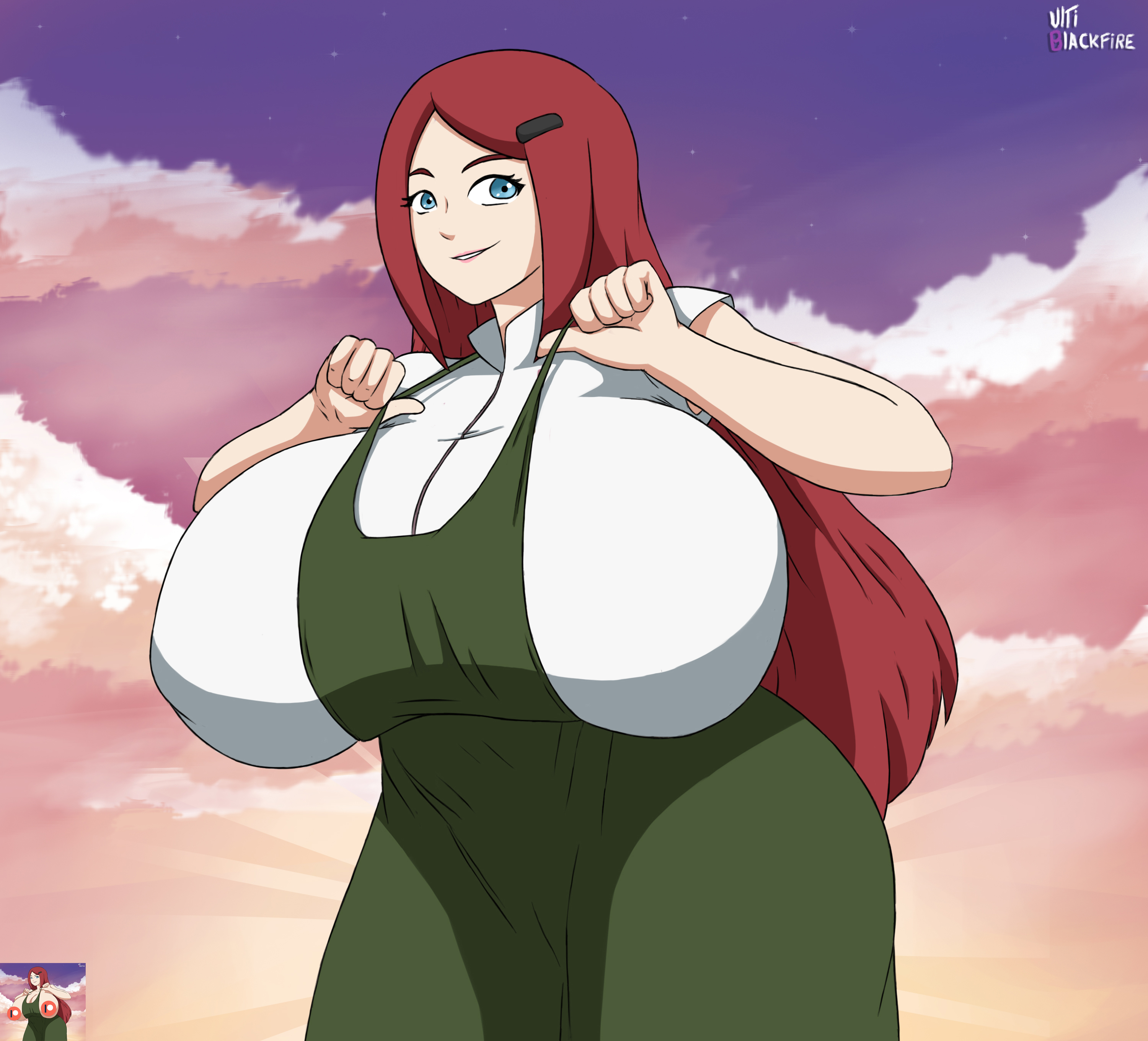 1girls, bbw, big breasts, blue eyes, breasts, busty, clothed, clothed female, clothing, curvaceous, curvy, curvy figure, dress, erect nipples, erect nipples under clothes, female, female focus, female only, fully clothed, gigantic breasts, hairclip, huge breasts, large breasts, light skin, light-skinned female, long dress, long hair, looking at viewer, mature, mature female, milf, mother, naruto, naruto (series), naruto shippuden, nipple bulge, nipples, oppai, pale skin, pale-skinned female, pinup, red hair, seductive, shounen jump, smile, smiling, solo, solo female, solo focus, tight clothing, ultiblackfire, uzumaki kushina, wide hips