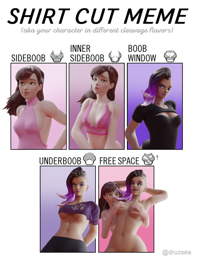 2girls 3d blender boob_window cleavage_cutout crop_top crop_top_overhang d.va effectsmaster231 female_only grabbing_breasts grabbing_from_behind hana_song inner_sideboob meme overwatch shirt_cut_meme sideboob sombra underboob