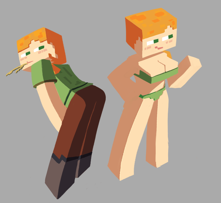 1girls alex_(minecraft) ass bikini bikini_bottom bikini_top blush cube_head cubic_body cubic_breasts female female_only green_bikini green_eyes light-skinned_female light_skin minecraft orange_hair pants shirt solo solo_female square_body square_head wifeburger