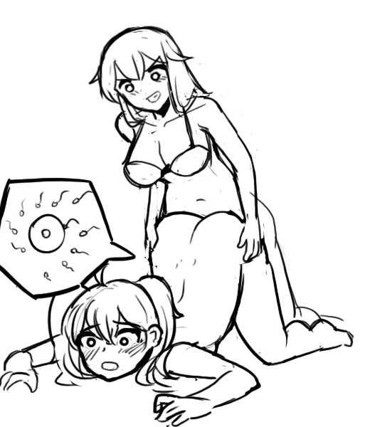 1futa, 1girls, all fours, ass, ass grab, big breasts, blush, bra, breasts, cleavage, cum, cum in pussy, cum inside, donburikazoku, female, futa on female, futanari, gamo-chan, impregnation, intersex, long hair, medium hair, monochrome, no artist signature, no source, noseless, open mouth, ovum, pussy, simple background, small nose, smile, sperm cell, very small nose, white background, yoshi (nagatoro)