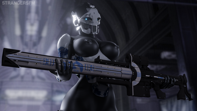 1girls ada-1 android blue_eyes breasts destiny_(game) destiny_2 exo female female_only firearm glowing_eyes looking_at_viewer looking_down looking_down_at_viewer mechanical_body nipples nude nude_female ranged_weapon robot robot_girl sniper_rifle solo solo_female strangersfm weapon