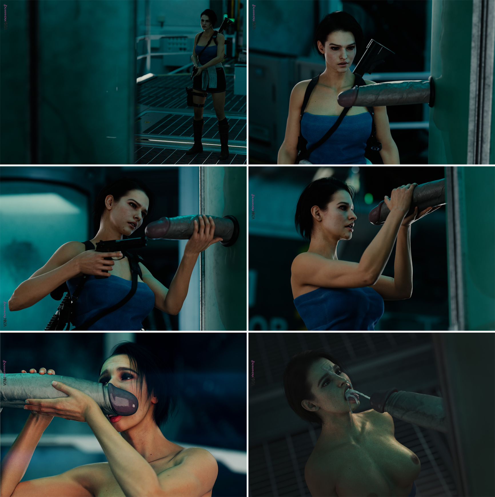 1boy, 1girls, 3d, capcom, cock worship, comic, edit, facial, female, going commando, grey skin, huge cock, jill valentine, jill valentine (sasha zotova), male, mr x, penis, penis awe, resident evil, resident evil 2, resident evil 2 remake, resident evil 3, resident evil 3 remake, salamandraninja, sex, tagme, tyrant, upskirt