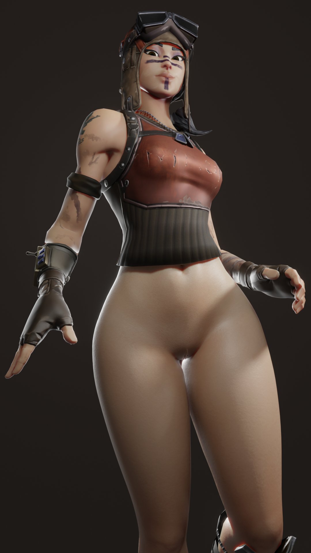 1girls 3d bottomless bottomless_female facepaint female fortnite goggles goggles_on_head hairless_pussy looking_at_viewer partially_clothed pilot_helmet pussy renegade_raider shaved_pussy solo_female tagme tattoo thick_thighs tight_pussy vagina