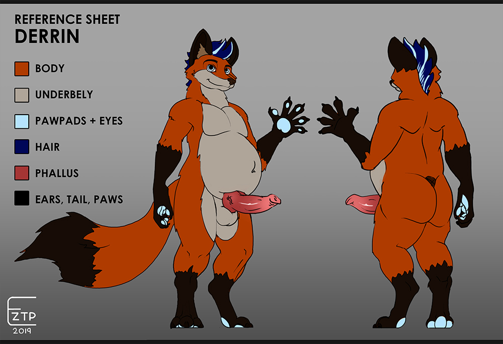 1boy 2019 ass body character_name chubby_male cock colors derrin_(agtnightwolf) ear english english_text eyes february fox hair male pawpads paws phallus reference_sheet tail thick underbelly