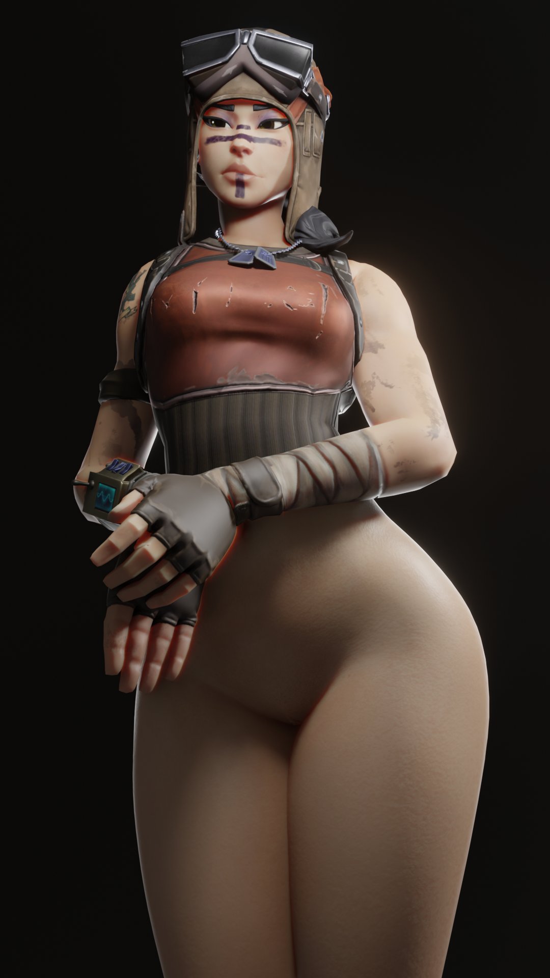 1girls 3d bottomless facepaint female fortnite goggles goggles_on_head hairless_pussy looking_away makeup pilot_helmet pussy renegade_raider shaved_pussy shirt solo_female tagme tattoo thick_thighs tight_pussy vagina