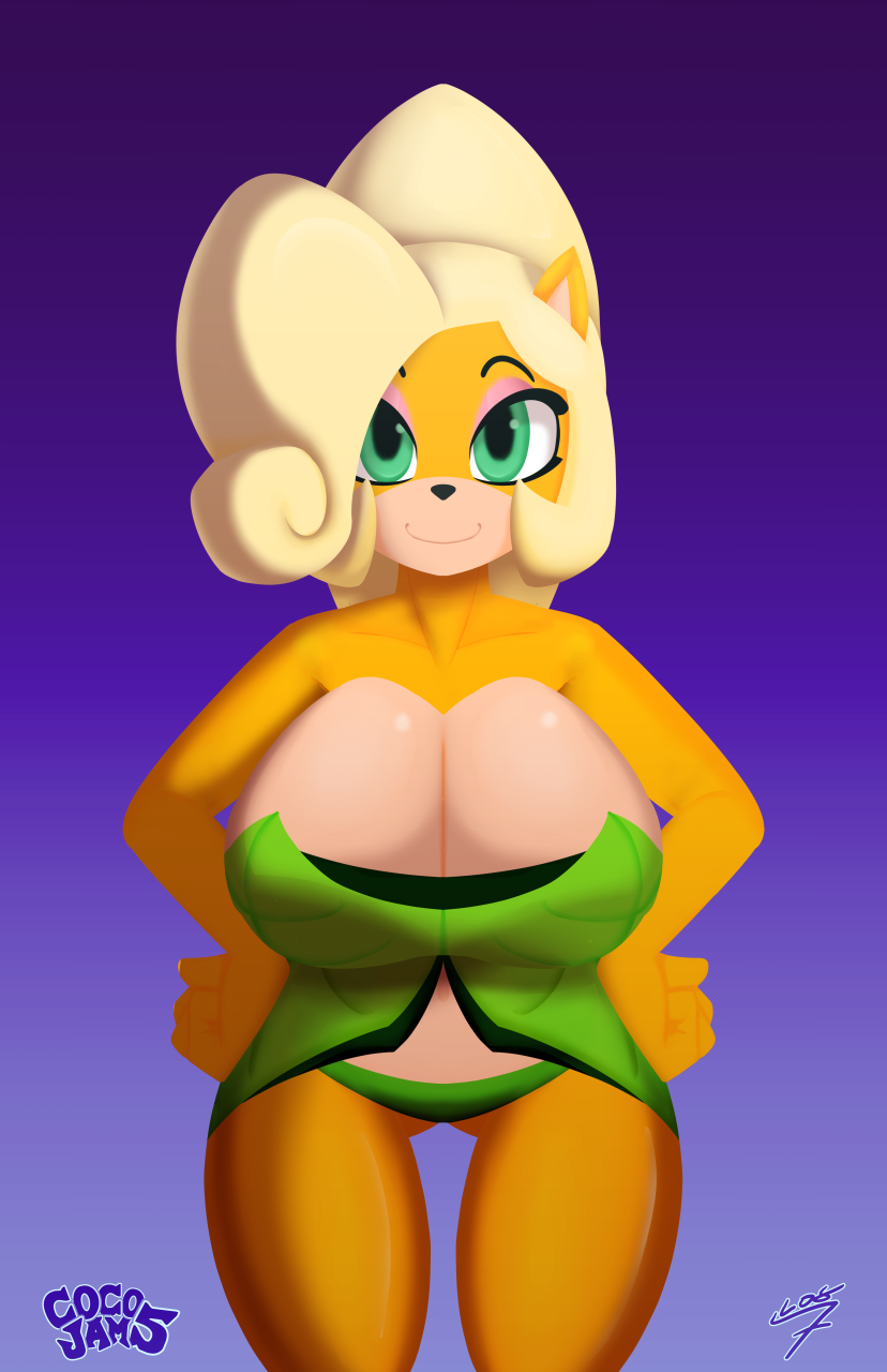 7-light-of-shadows-7 activision anthro bandicoot big_breasts blonde_hair breast_expansion breasts cleavage clothed clothing coco_bandicoot crash_(series) dress elora expansion eyeshadow female furry green_eyes hair hands_on_hips hi_res huge_breasts looking_at_viewer makeup mammal marsupial ponytail smile solo spyro_the_dragon thick_thighs video_games wide_hips