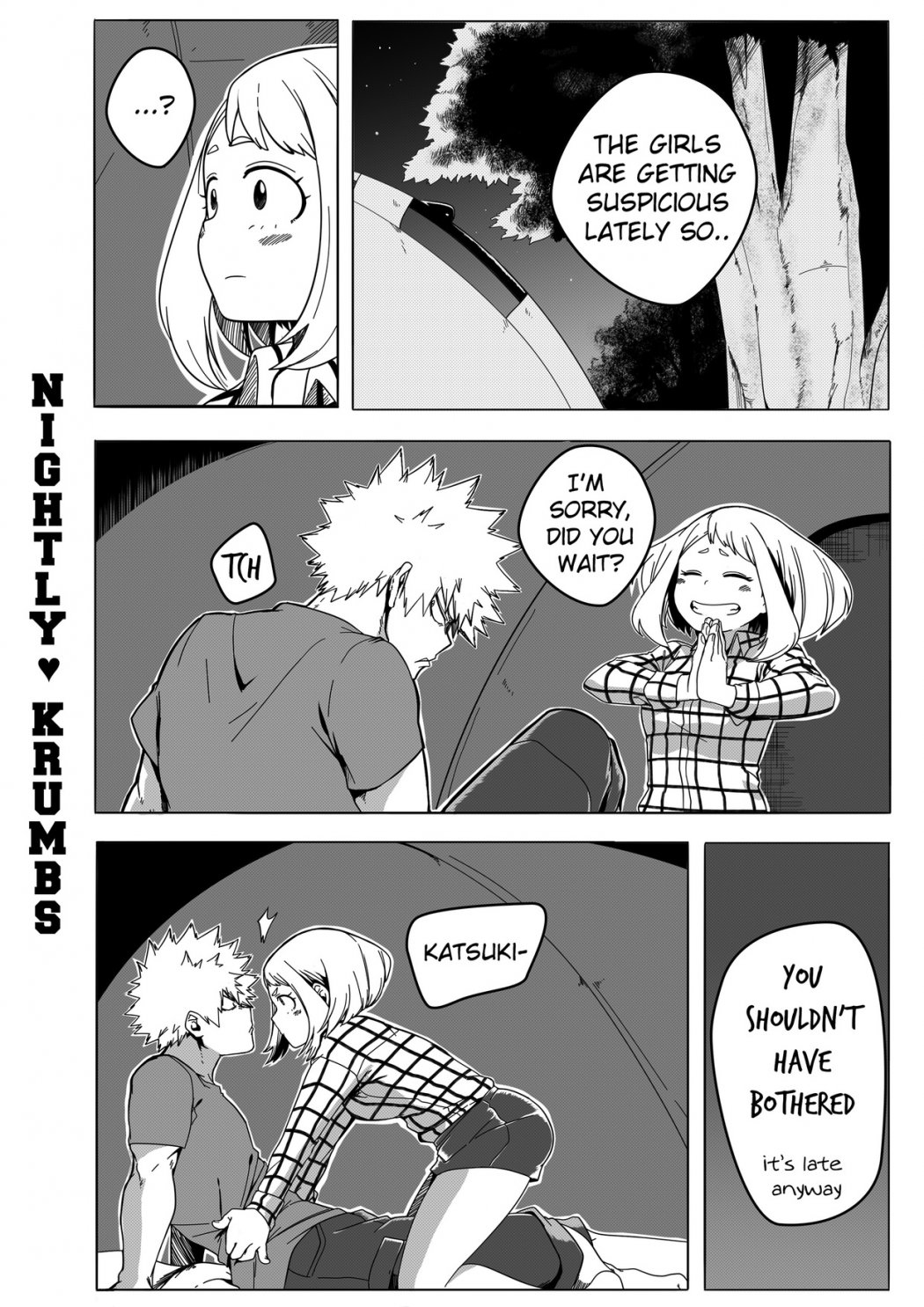 black and white, cheating, cheating girlfriend, comic, comics, english text, female, imminent sex, katsuki bakugou, monochrome, my hero academia, nightlykrumbs, ochako uraraka, spiky hair