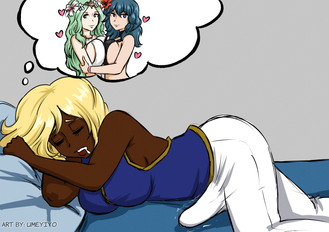 1futa alternate_costume big_breasts big_penis bikini black_bikini black_swimsuit blonde_hair blue_eyes breasts byleth_(fire_emblem) byleth_(fire_emblem)_(female) clothed clothing dark-skinned_female dark-skinned_futanari dark_skin dream drooling erection erection_under_clothes fire_emblem fire_emblem:_three_houses fire_emblem_heroes flower fully_clothed futa_on_female futa_only futanari green_eyes hair_flower hug huge_breasts human interracial kiran_(fire_emblem) kiran_(fire_emblem)_(female) large_breasts long_hair looking_at_viewer medium_hair nintendo original pale-skinned_female red_flower rhea_(fire_emblem) saliva saliva_trail sideboob sleeping smile solo swimsuit symmetrical_docking teal_hair umeyiyo wet_dream white_bikini white_swimsuit yuri