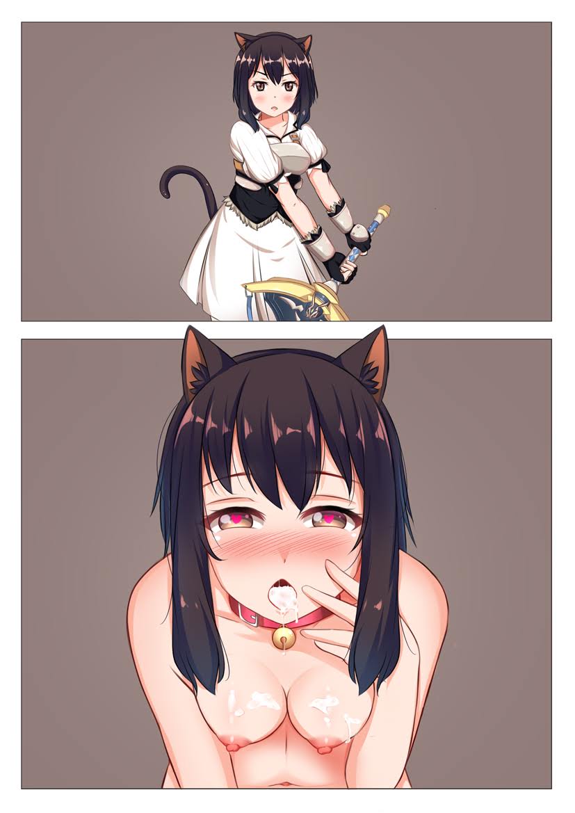 artist_request cat_bell catgirl collar cum cum_in_mouth fran_(tensei_shitara_ken_deshita) heart-shaped_pupils instant_loss_2koma mind_control shishou_(tensei_shitara_ken_deshita) source_request symbol-shaped_pupils tensei_shitara_ken_deshita year_request