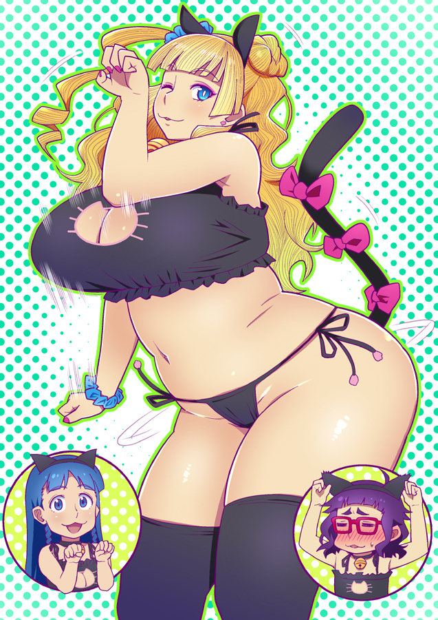 big_ass big_breasts blonde_female blonde_hair cat_ears chubby dancing female_only galko lingerie oshiete!_galko-chan overweight_female tetrodotoxin