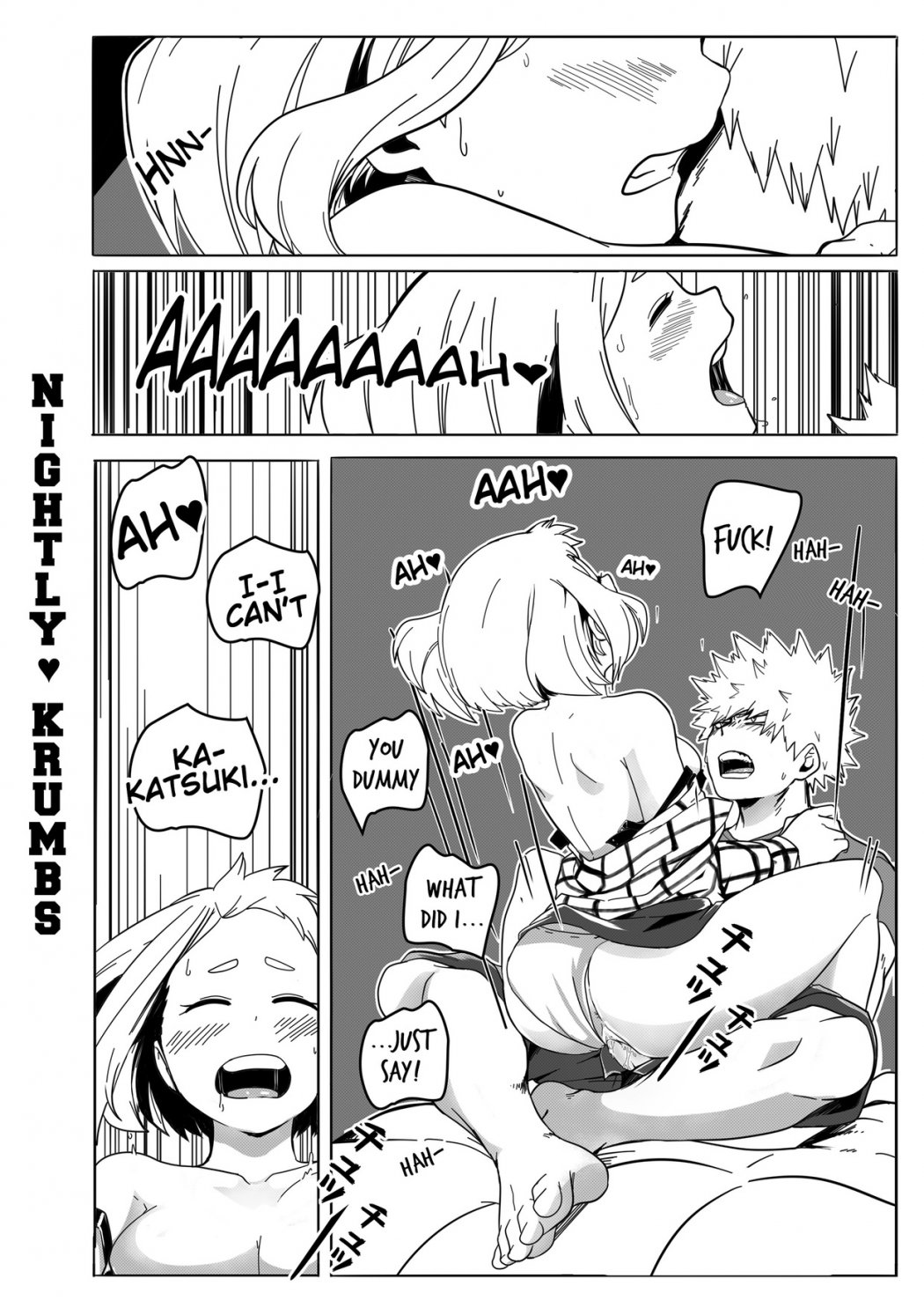 black and white, breasts, cheating, cheating girlfriend, comic, comics, english text, female, katsuki bakugou, monochrome, my hero academia, nightlykrumbs, ochako uraraka, pussy, reverse cowgirl position, spiky hair, tagme, vaginal penetration