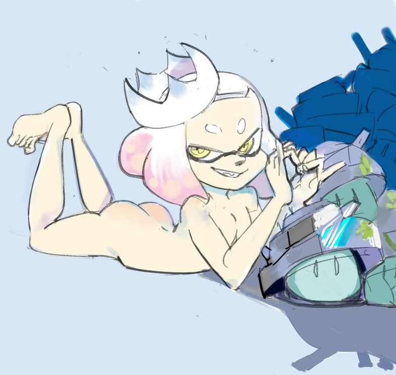 1girls ass barefoot completely_nude cute feet feet_up female flat_chest gradient_hair lying naked nintendo nude pearl_(splatoon) pink_hair solo solo_female sooperman splatoon splatoon_2 the_pose toe_curl toes toes_up white_skin yellow_eyes