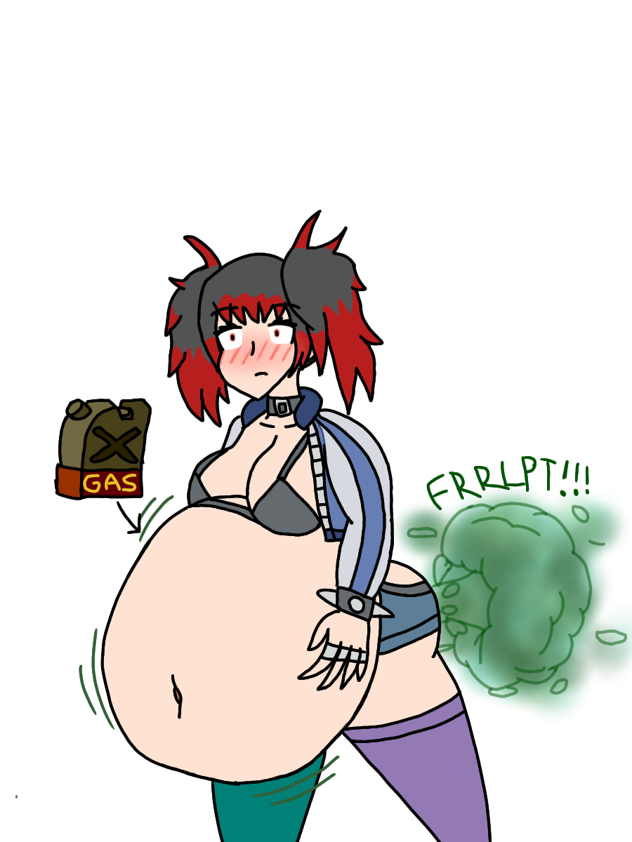 1girls black_bra black_hair blush breasts fart fart_fetish green_thighhighs little_lady_black_(metal_slug) metal_slug metal_slug_attack post_vore punk_girl purple_thighhighs red_eyes red_hair snk thighhighs vore white_background